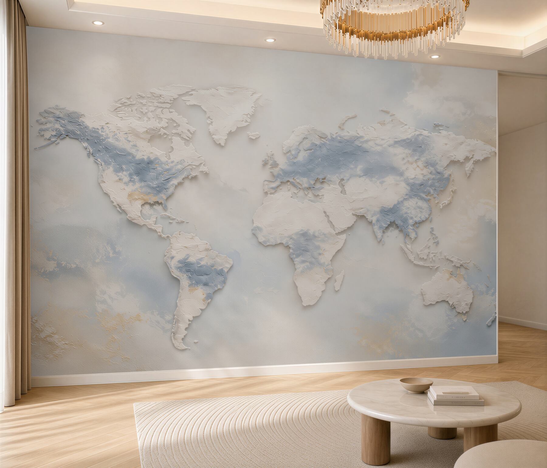 Fototapeta mapa świata 3D beżowo błękitna nowoczesna?v2345