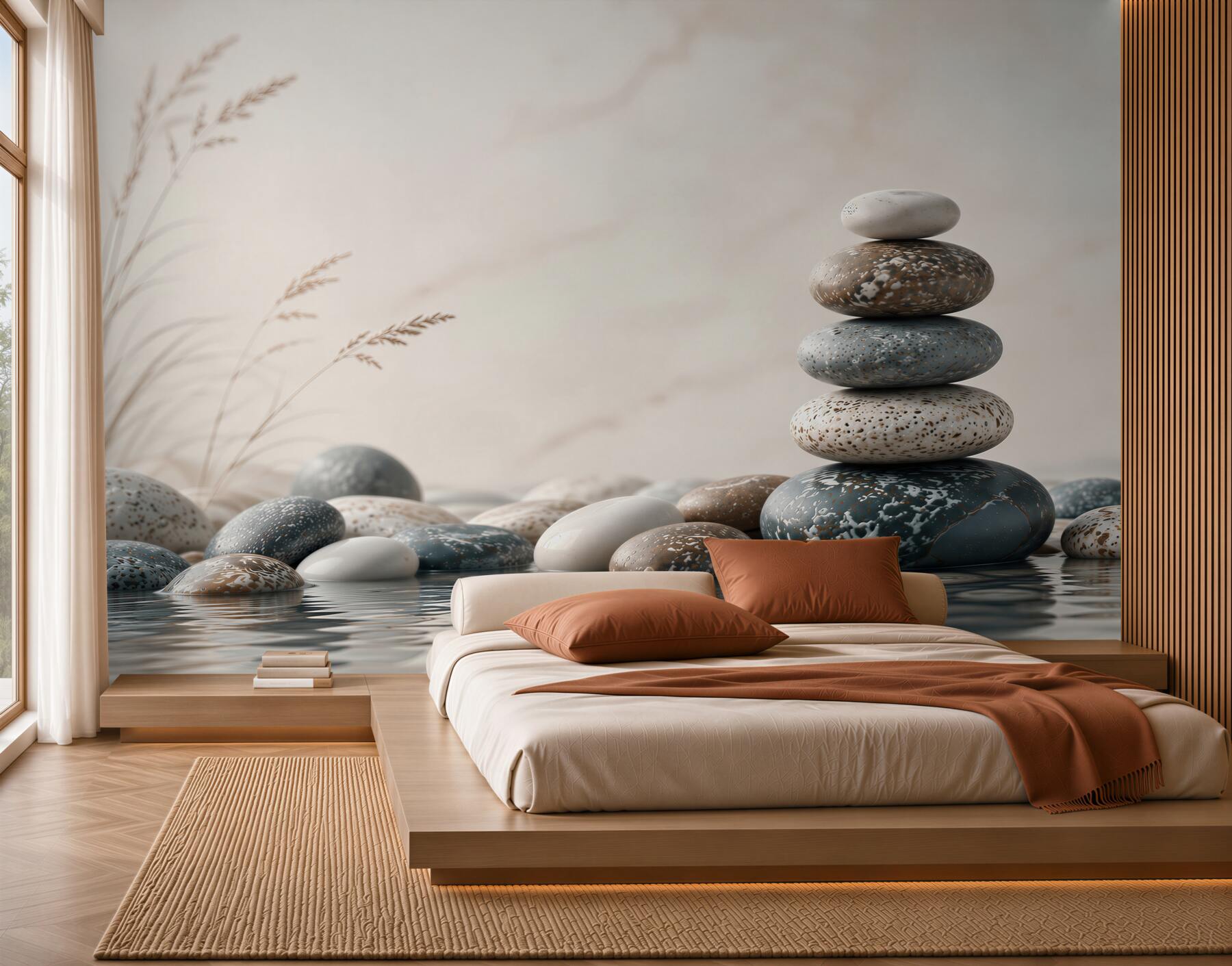 Fototapeta kamienie zen nad wodą beżowo-szare spokojny motyw spa?v2345