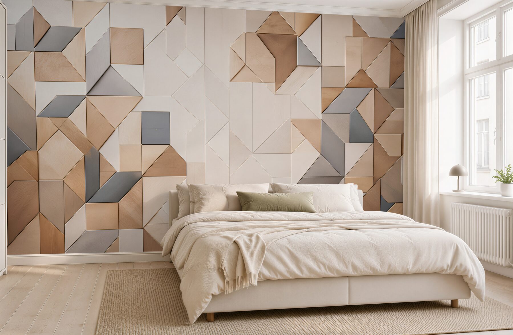 Fototapeta geometryczne panele drewniane beżowo szare nowoczesne 3D?v2345