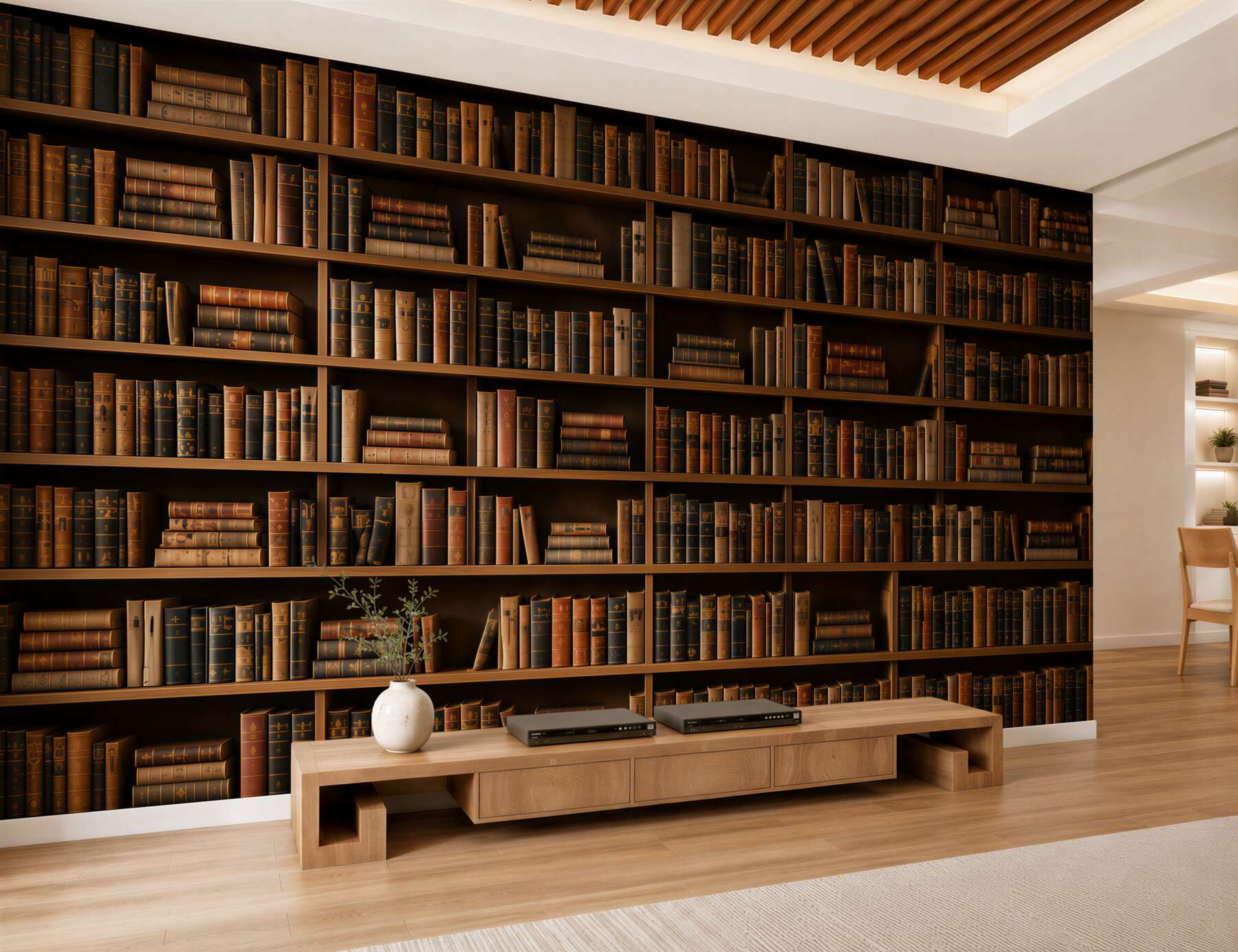 Fototapeta regał z książkami brązowa biblioteka w klasycznym stylu?v2345