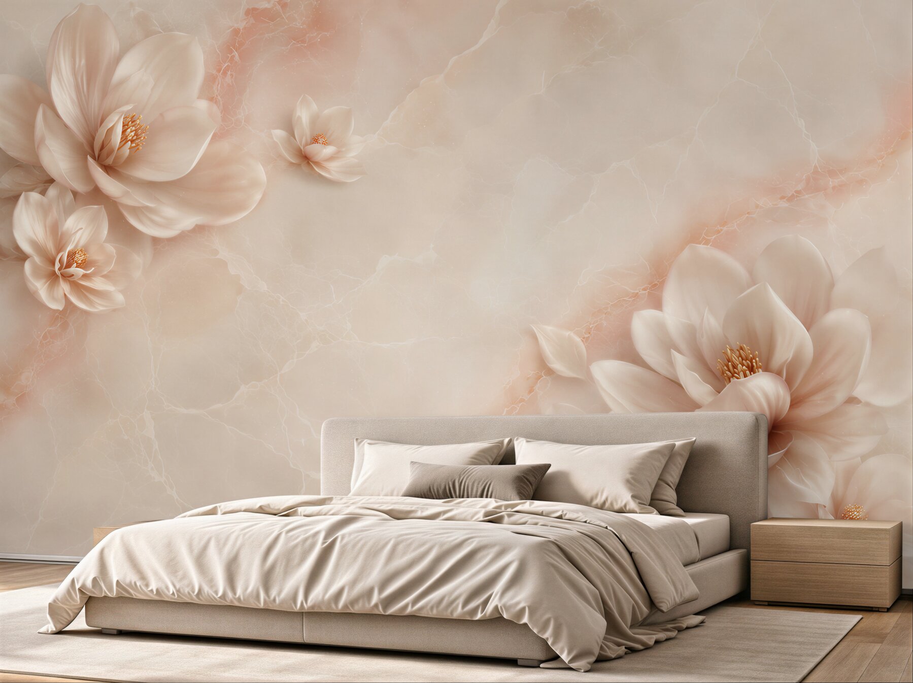 Fototapeta kwiaty magnolii beżowe na marmurowym tle elegancka?v2345