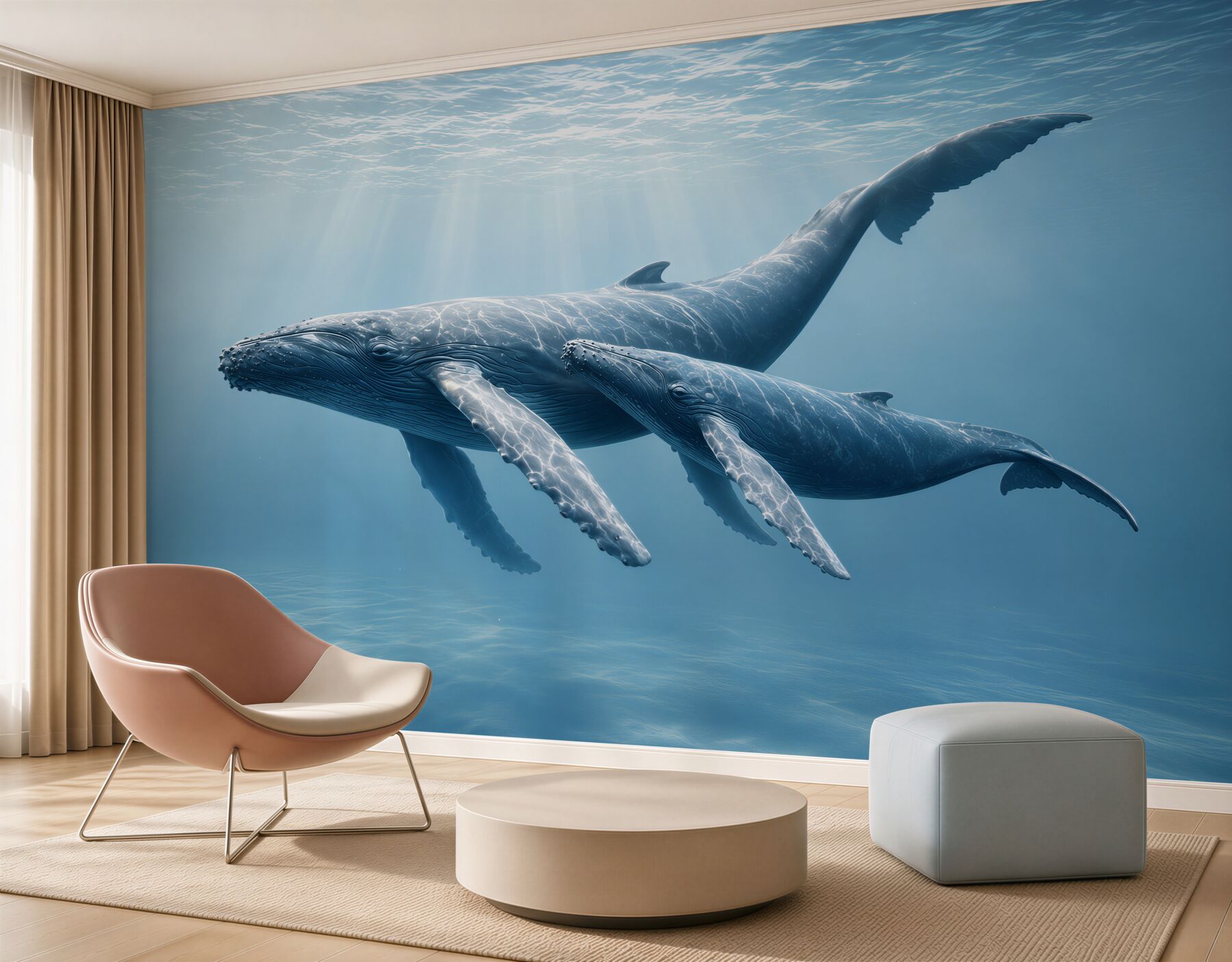 Fototapeta wieloryby pod wodą w błękitnym oceanie spokojna?v2345