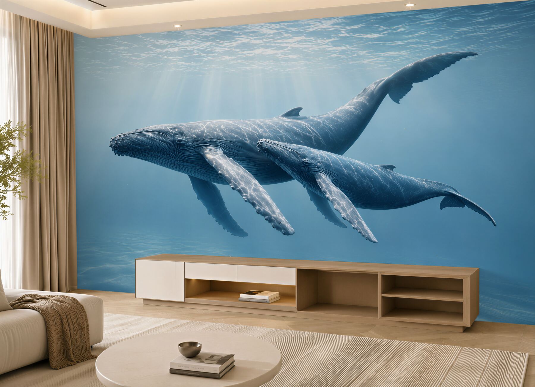 Fototapeta wieloryby pod wodą w błękitnym oceanie spokojna?v2345