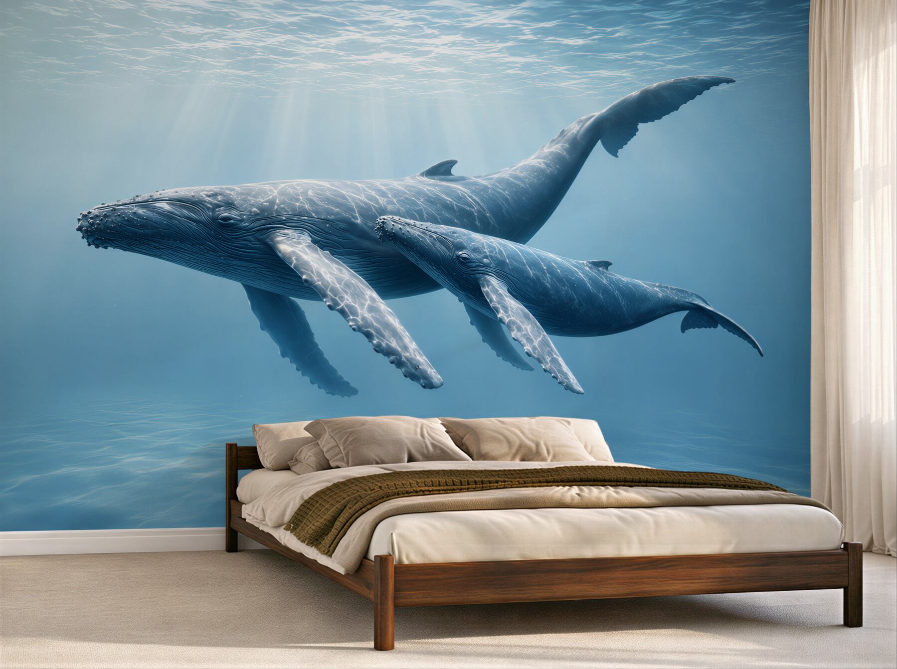 Fototapeta wieloryby pod wodą w błękitnym oceanie spokojna?v2345