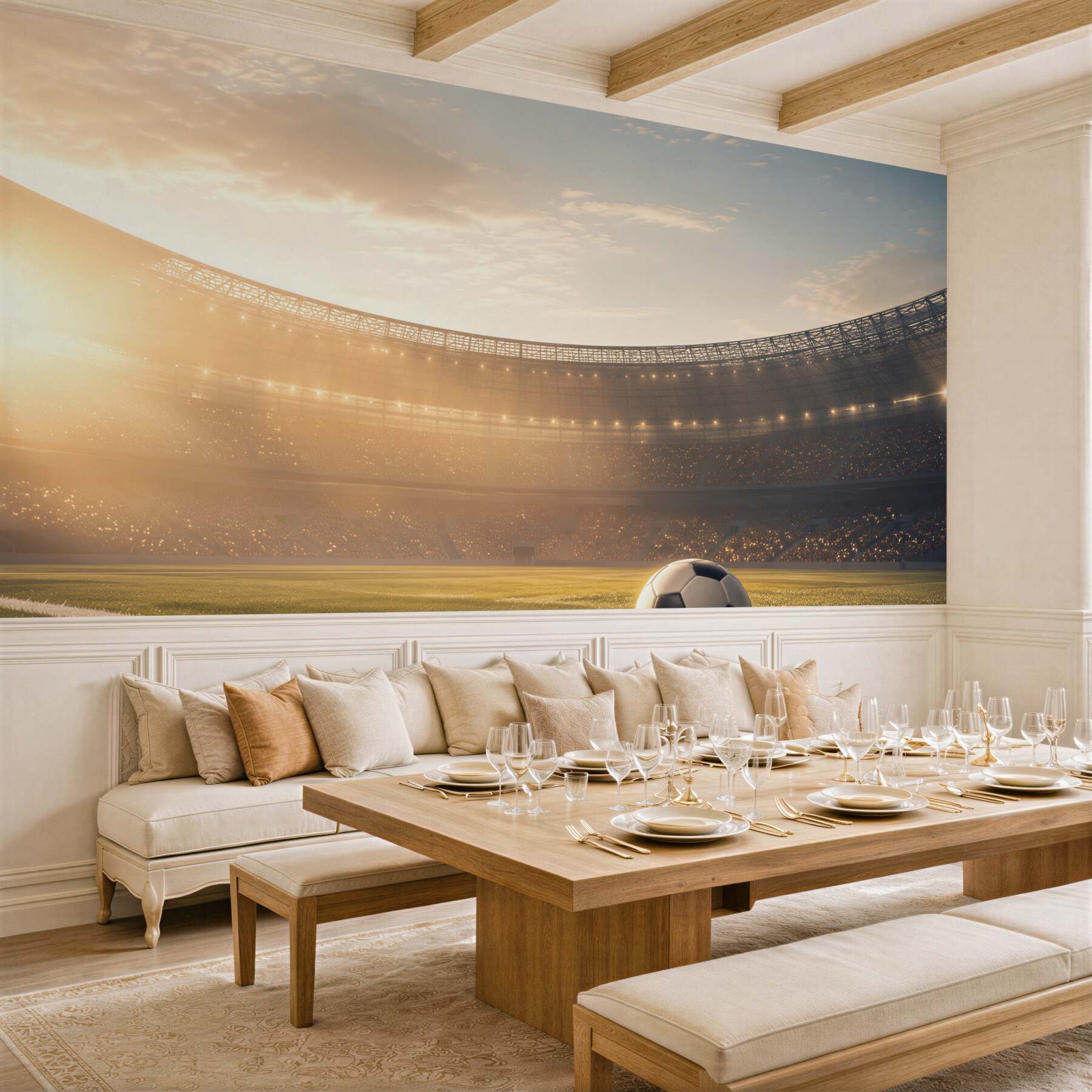 Fototapeta piłka nożna na stadionie o zachodzie słońca sportowa?v2345