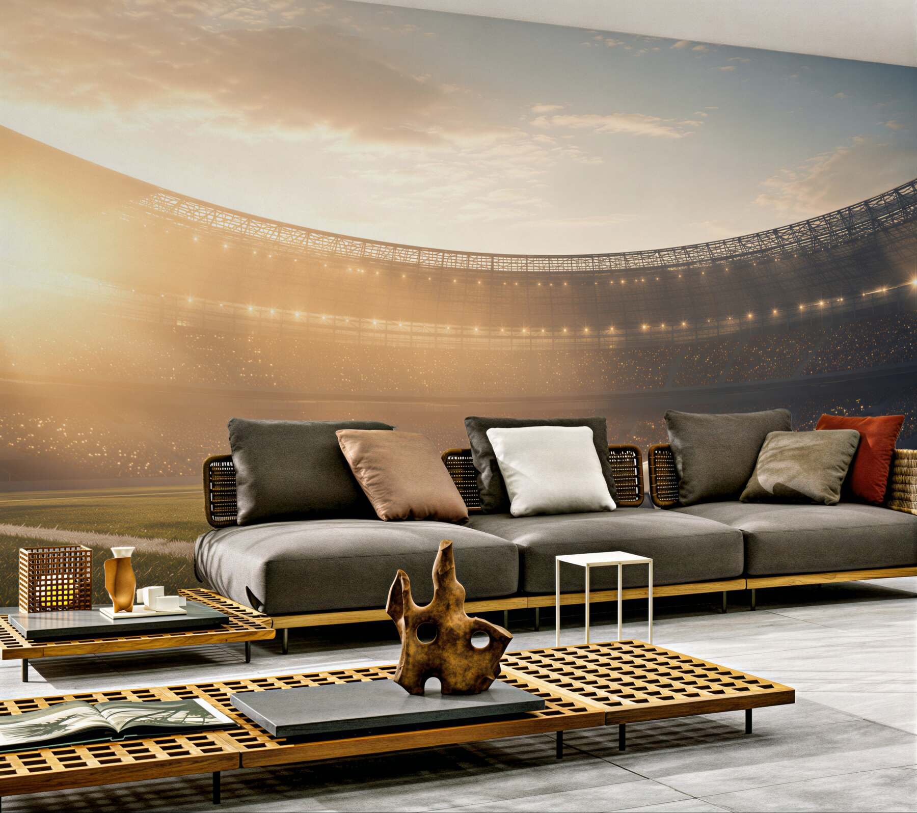 Fototapeta piłka nożna na stadionie o zachodzie słońca sportowa?v2345