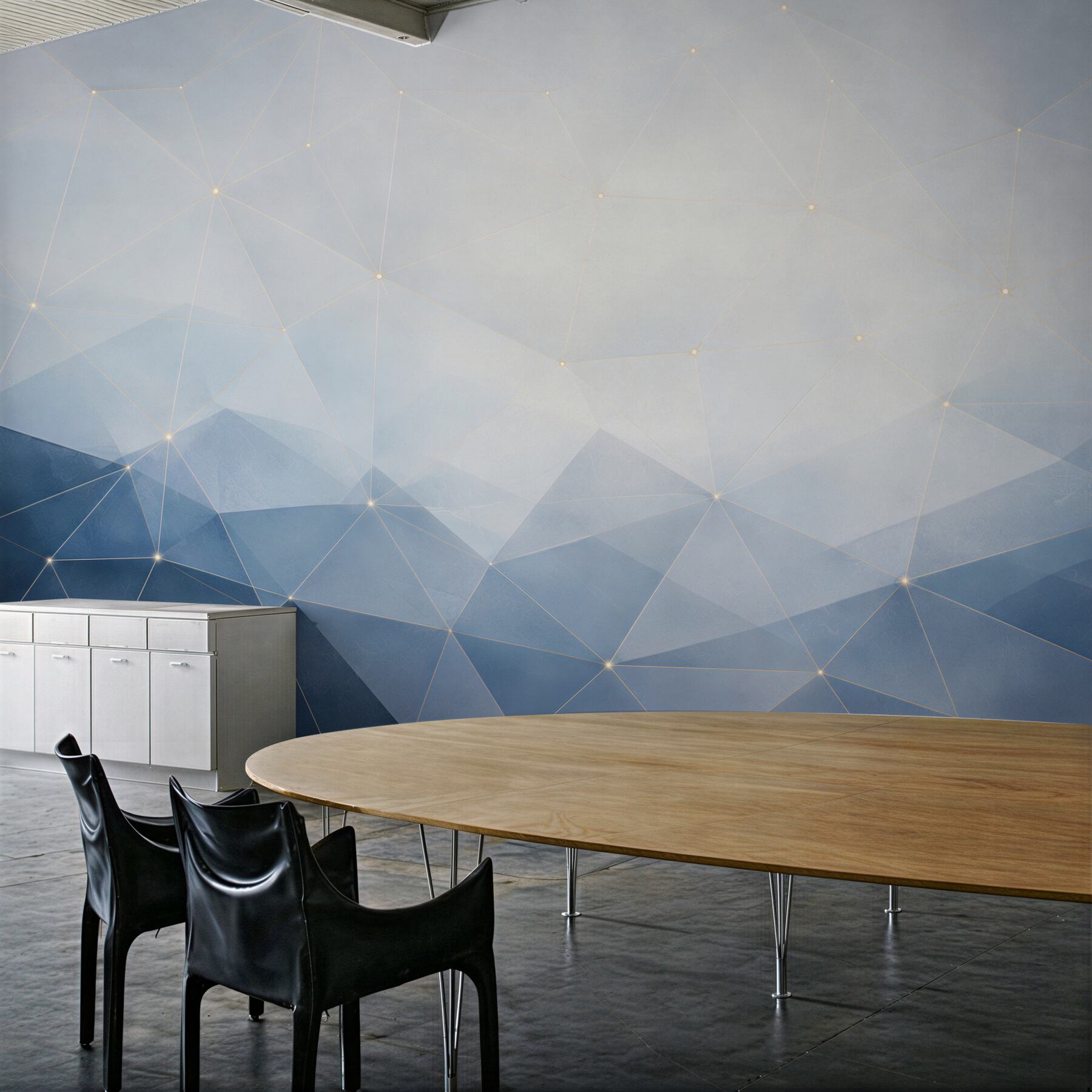Fototapeta geometryczna abstrakcja niebieska z delikatną złotą linią nowoczesna?v2345