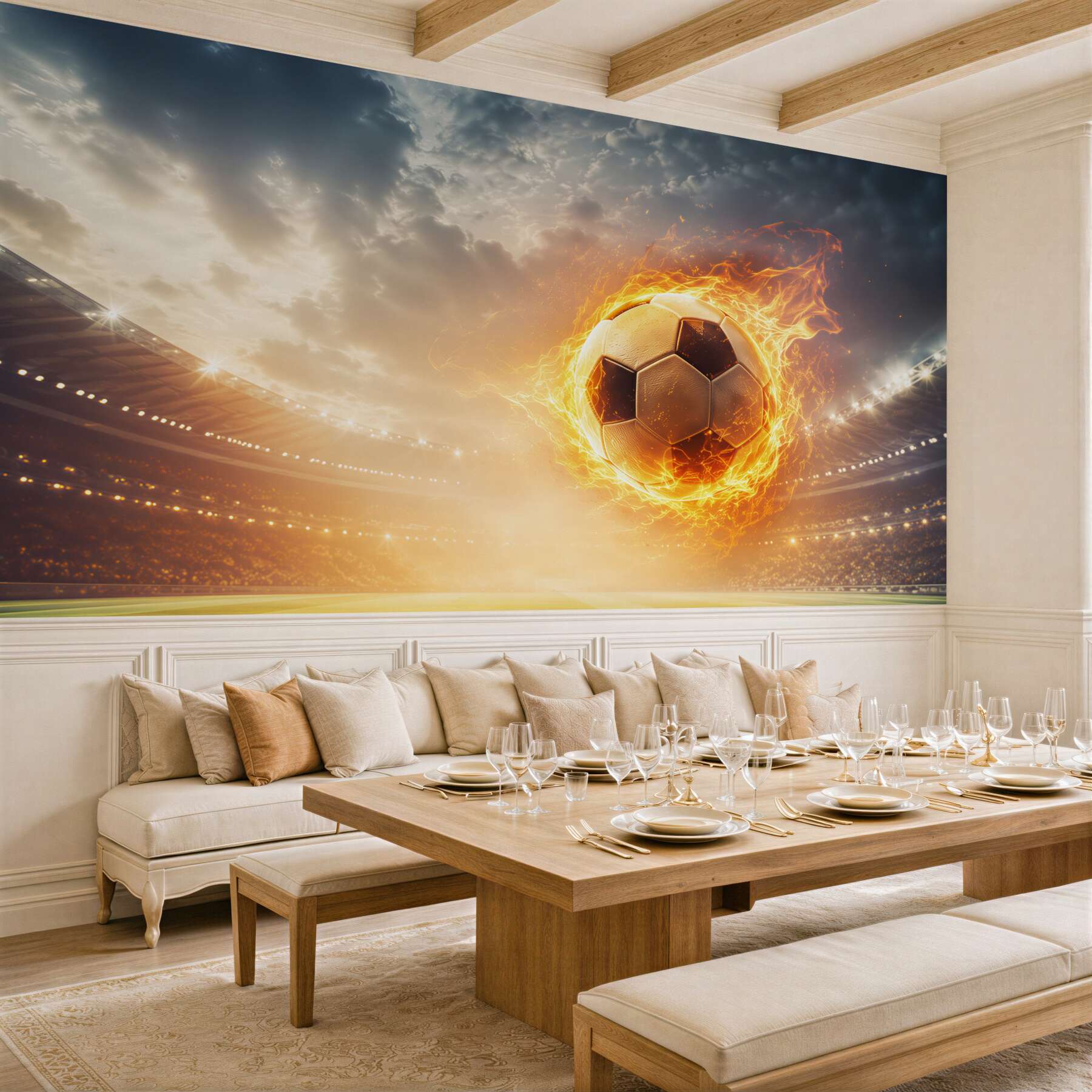 Fototapeta płonąca piłka nożna na stadionie dynamiczna sportowa?v2345