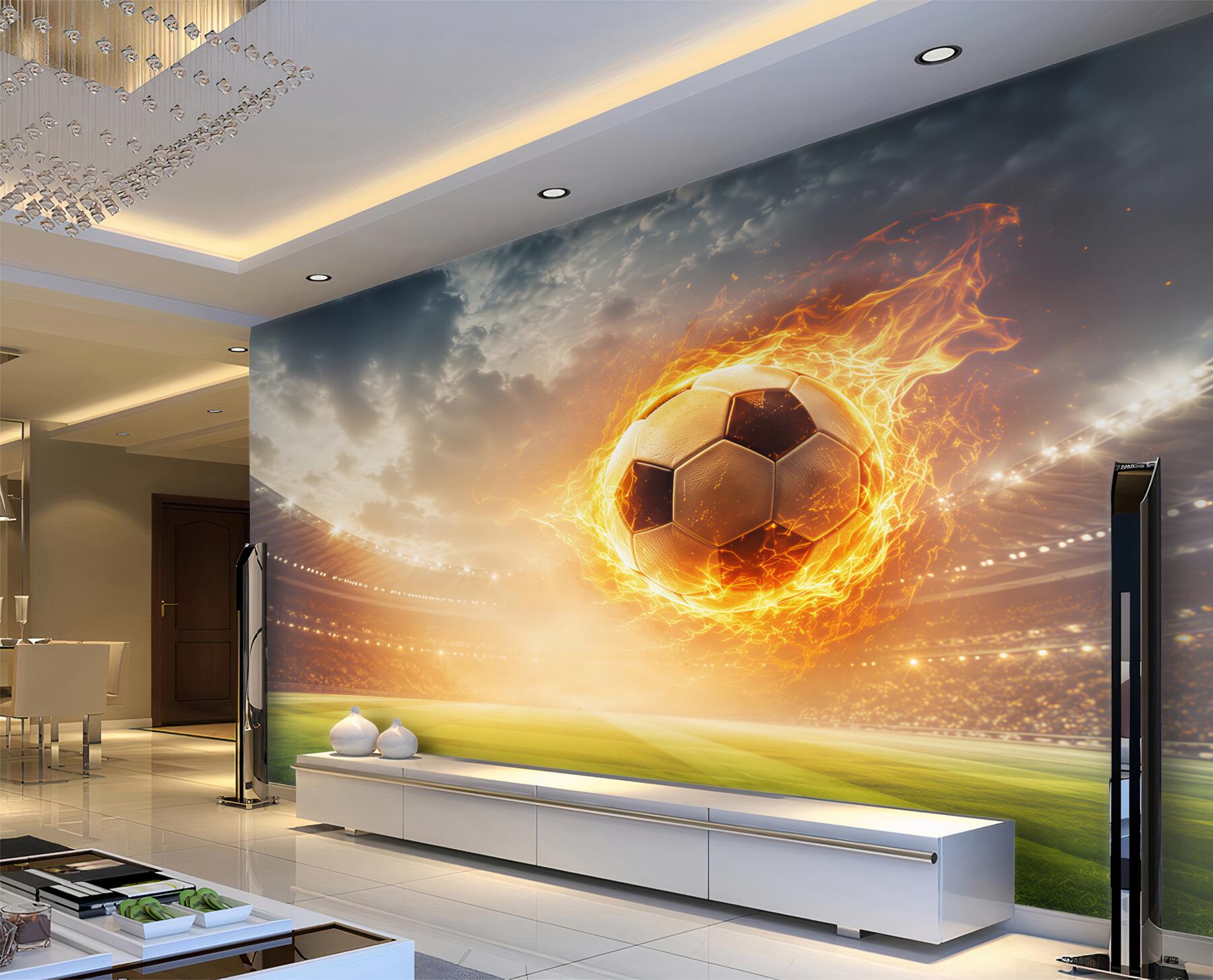 Fototapeta płonąca piłka nożna na stadionie dynamiczna sportowa?v2345