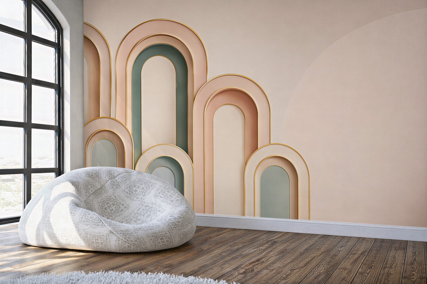 Fototapeta geometryczne łuki beżowe nowoczesna abstrakcja 3D