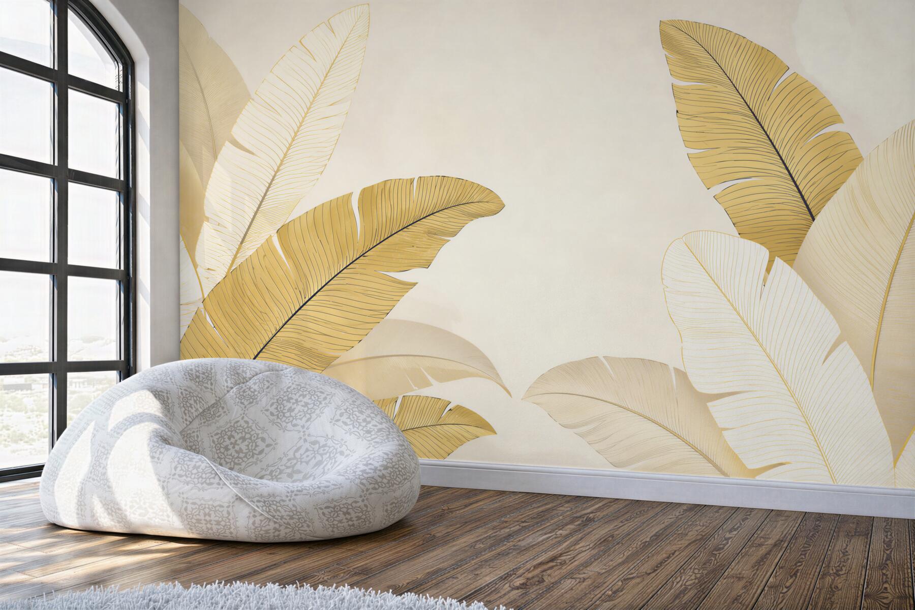 Fototapeta liście bananowca złote beżowe w stylu tropical glamour?v2345