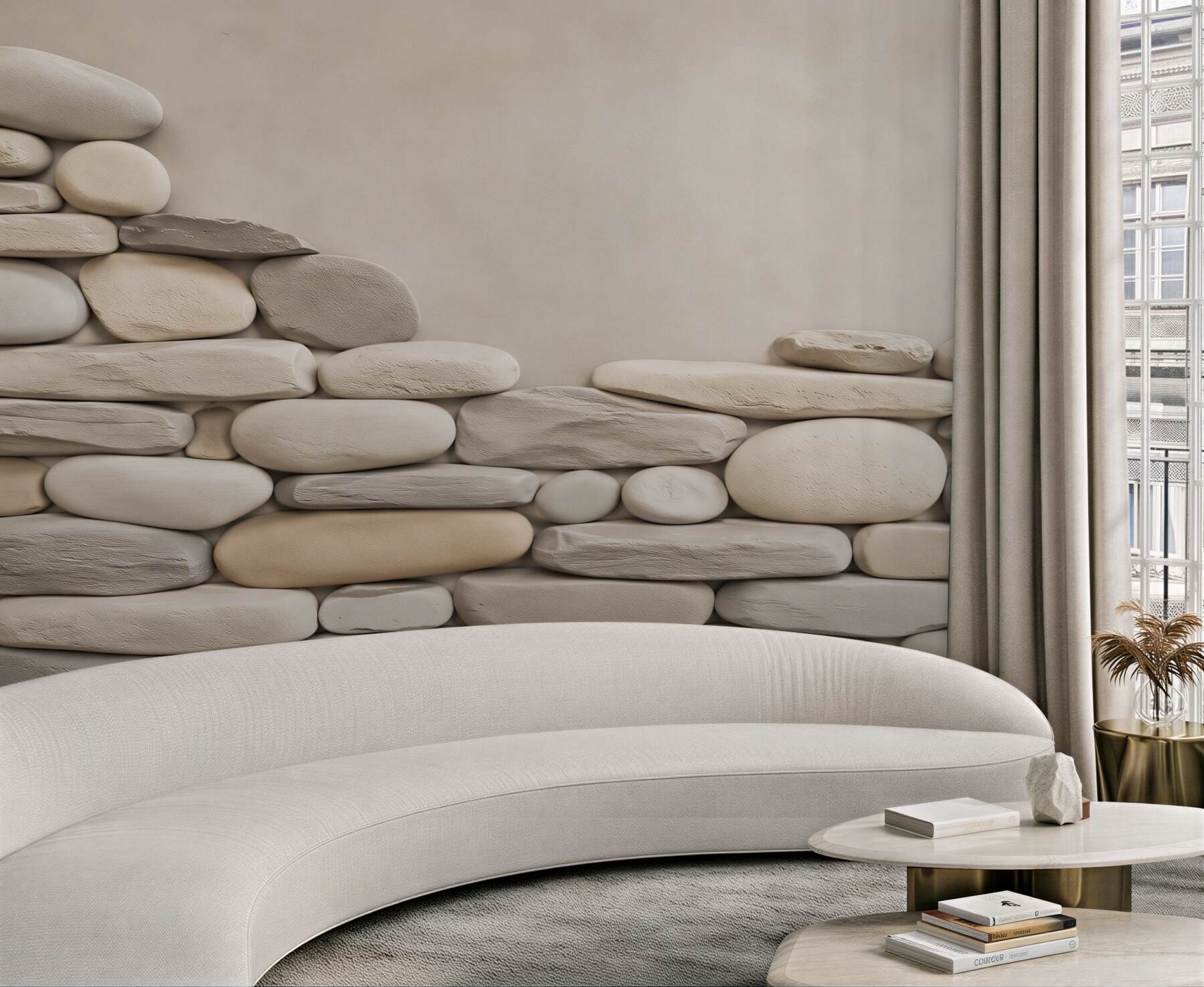 Fototapeta białe otoczaki ułożone w mur naturalna dekoracja spa?v2345
