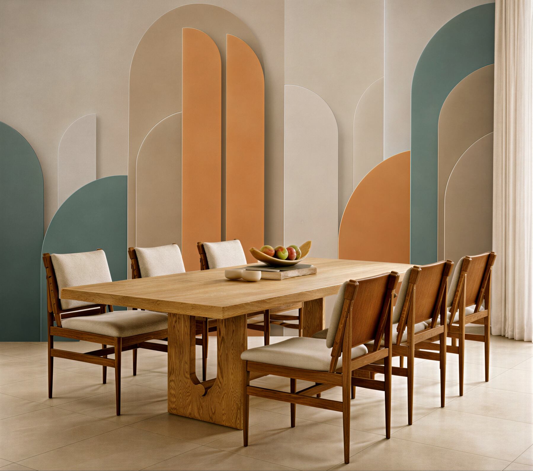 Fototapeta geometryczne łuki beżowo zielone w stylu art déco?v2345