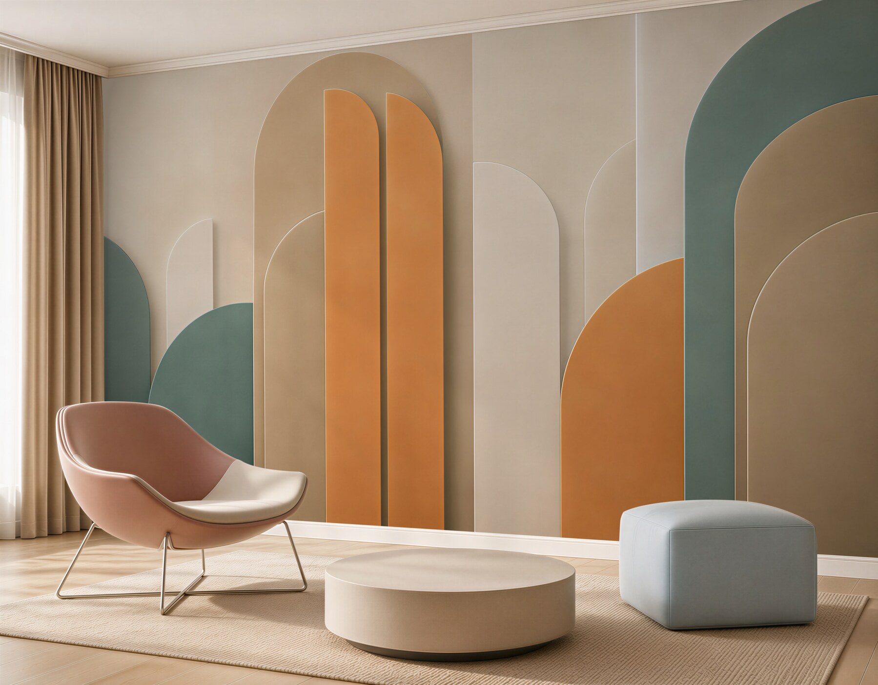 Fototapeta geometryczne łuki beżowo zielone w stylu art déco?v2345