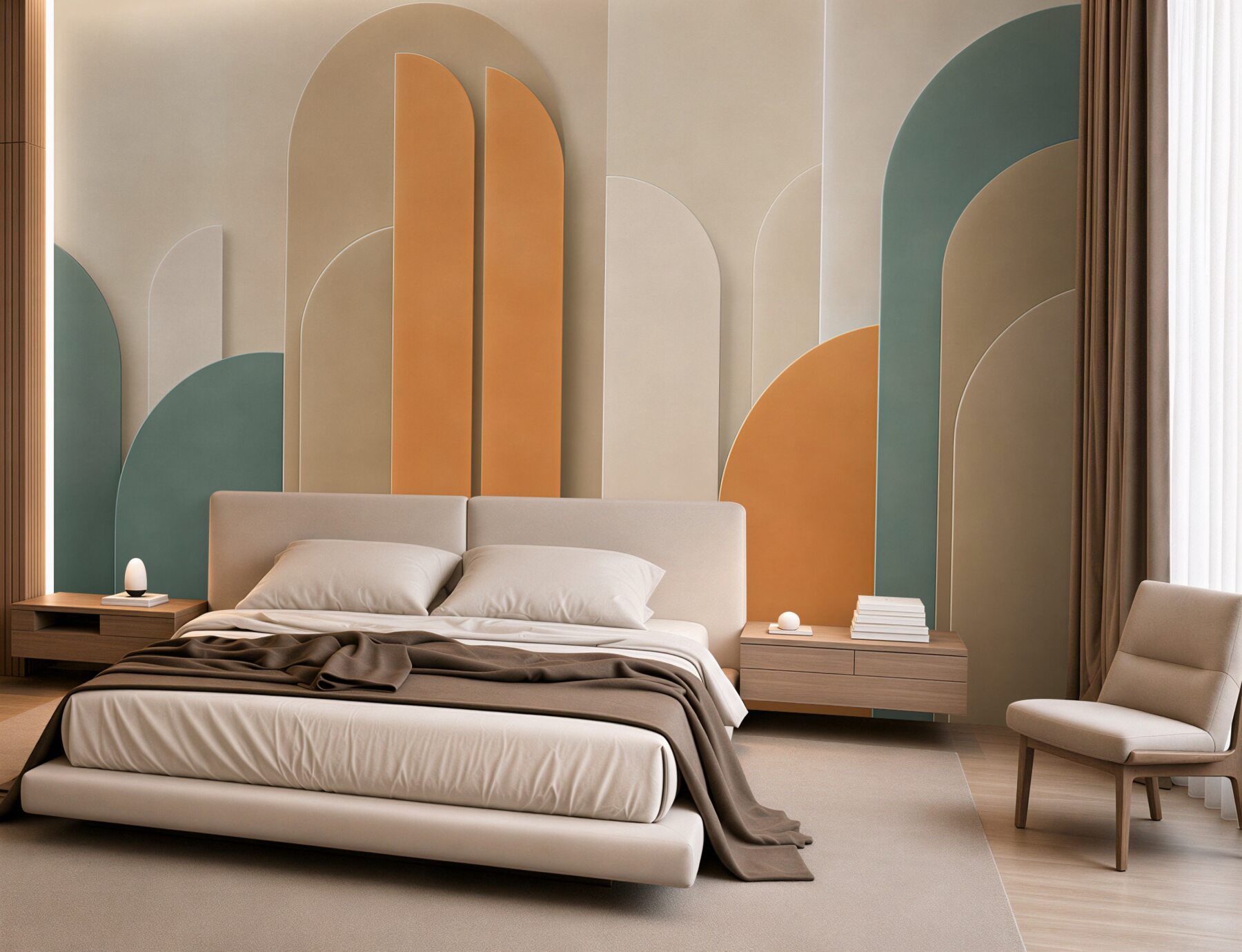 Fototapeta geometryczne łuki beżowo zielone w stylu art déco?v2345