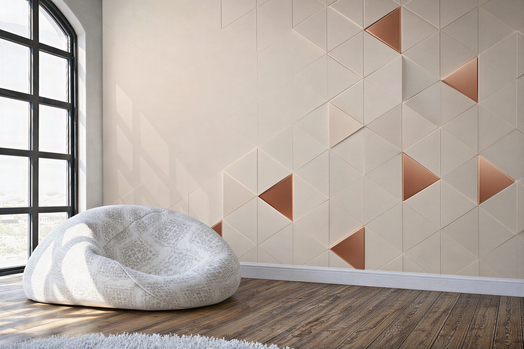 Fototapeta geometryczne trójkąty beżowe z miedzianymi akcentami 3D?v2345