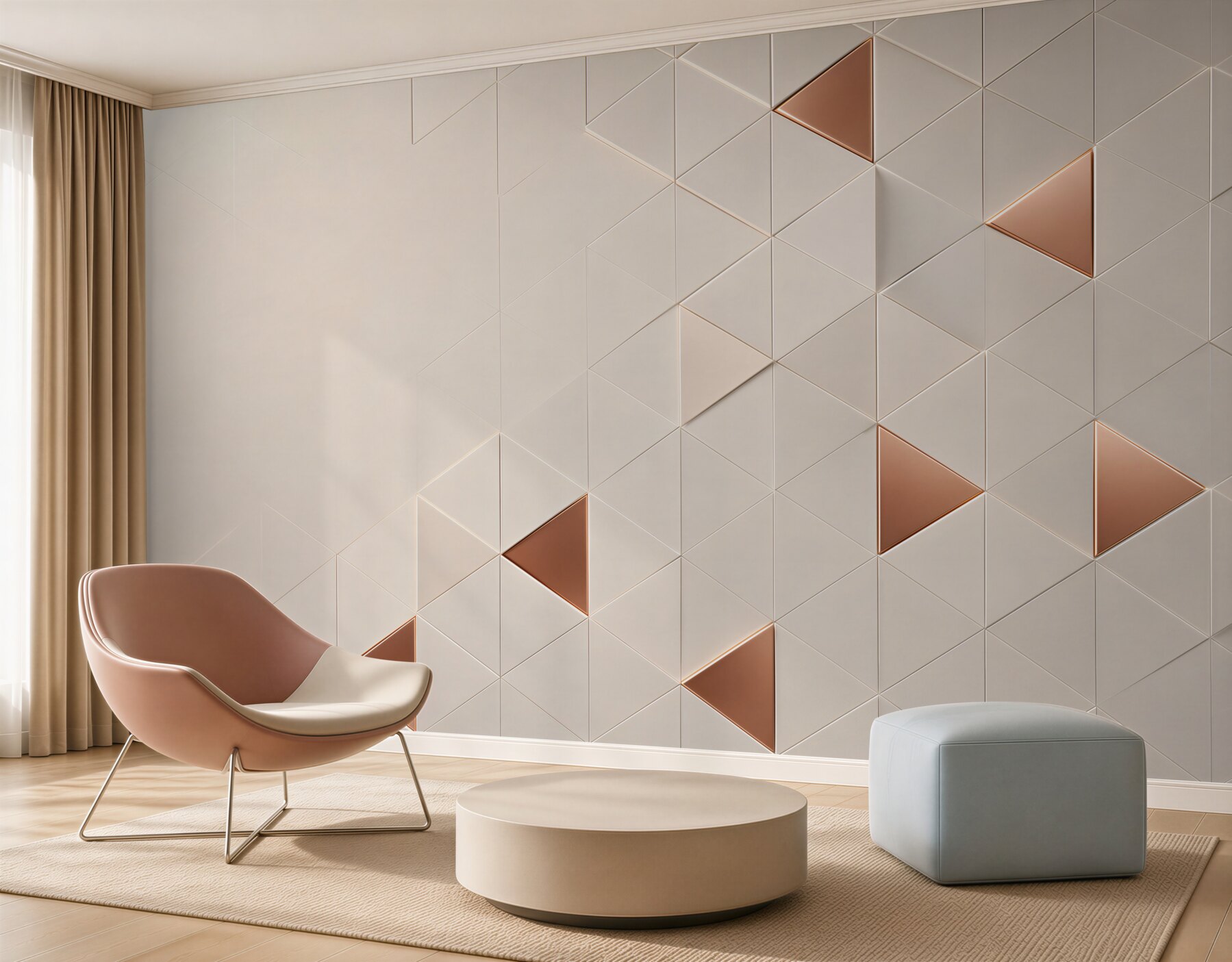 Fototapeta geometryczne trójkąty beżowe z miedzianymi akcentami 3D?v2345