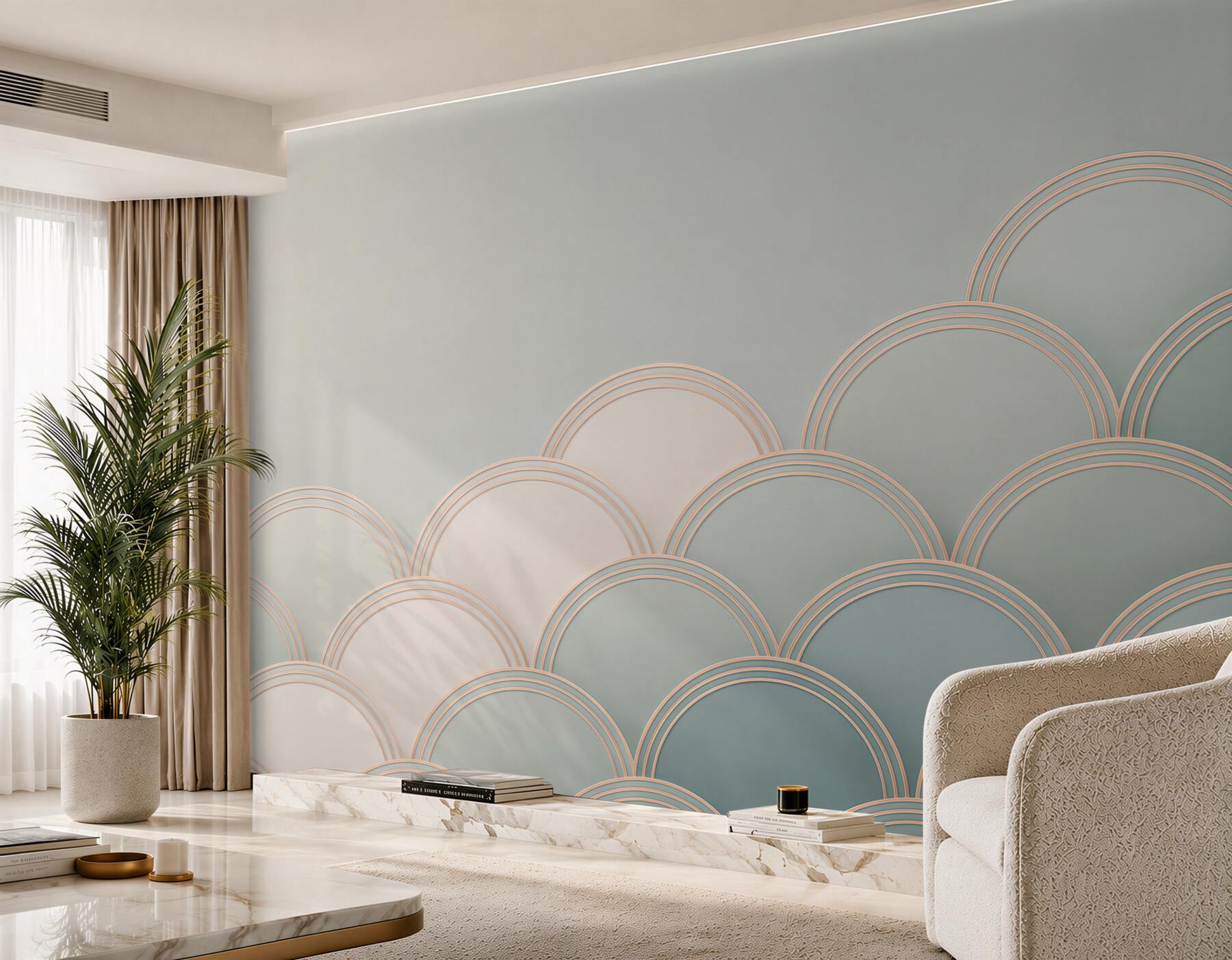 Fototapeta geometryczne łuki pastelowe beżowo niebieskie art déco?v2345
