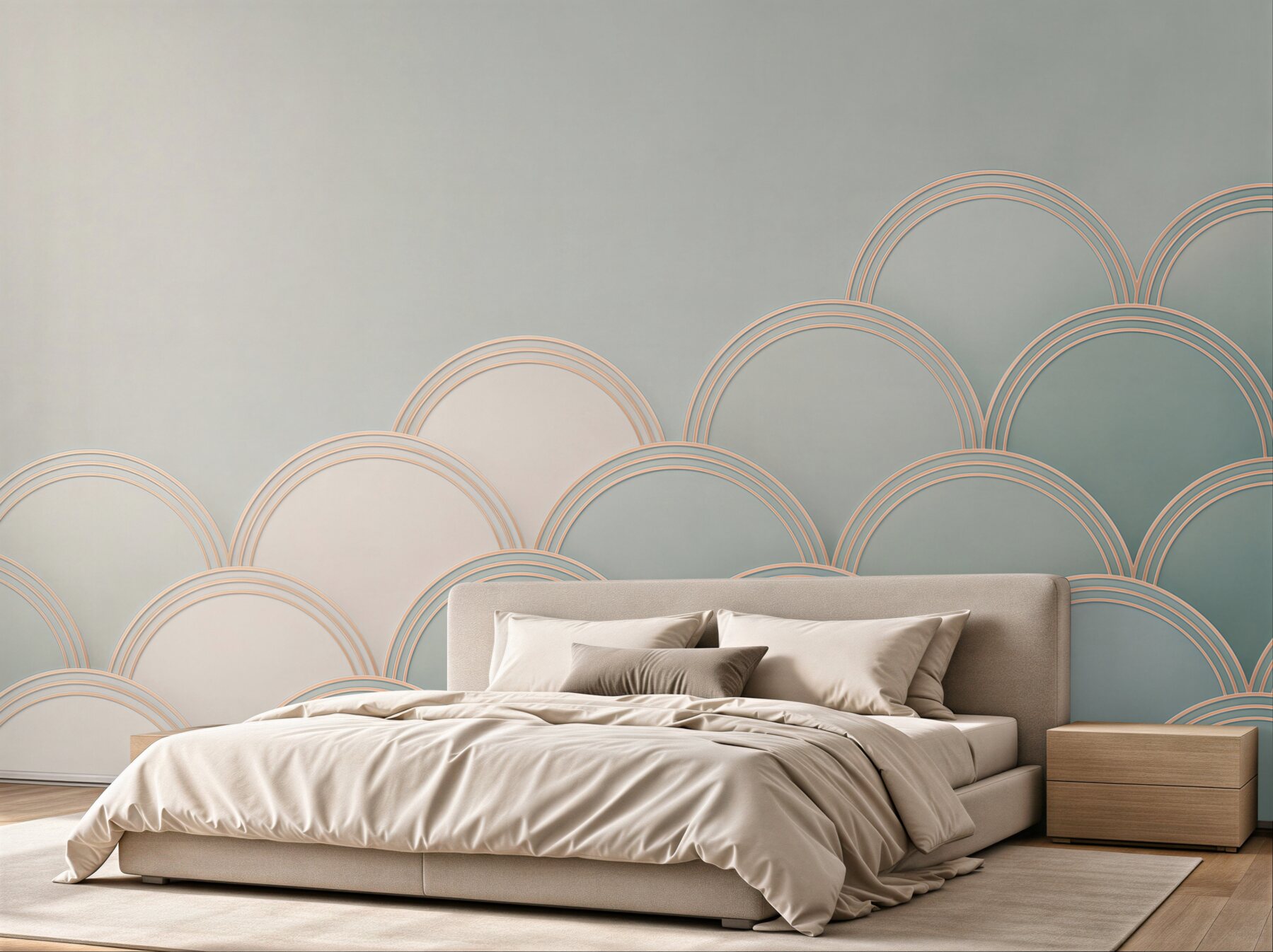 Fototapeta geometryczne łuki pastelowe beżowo niebieskie art déco?v2345