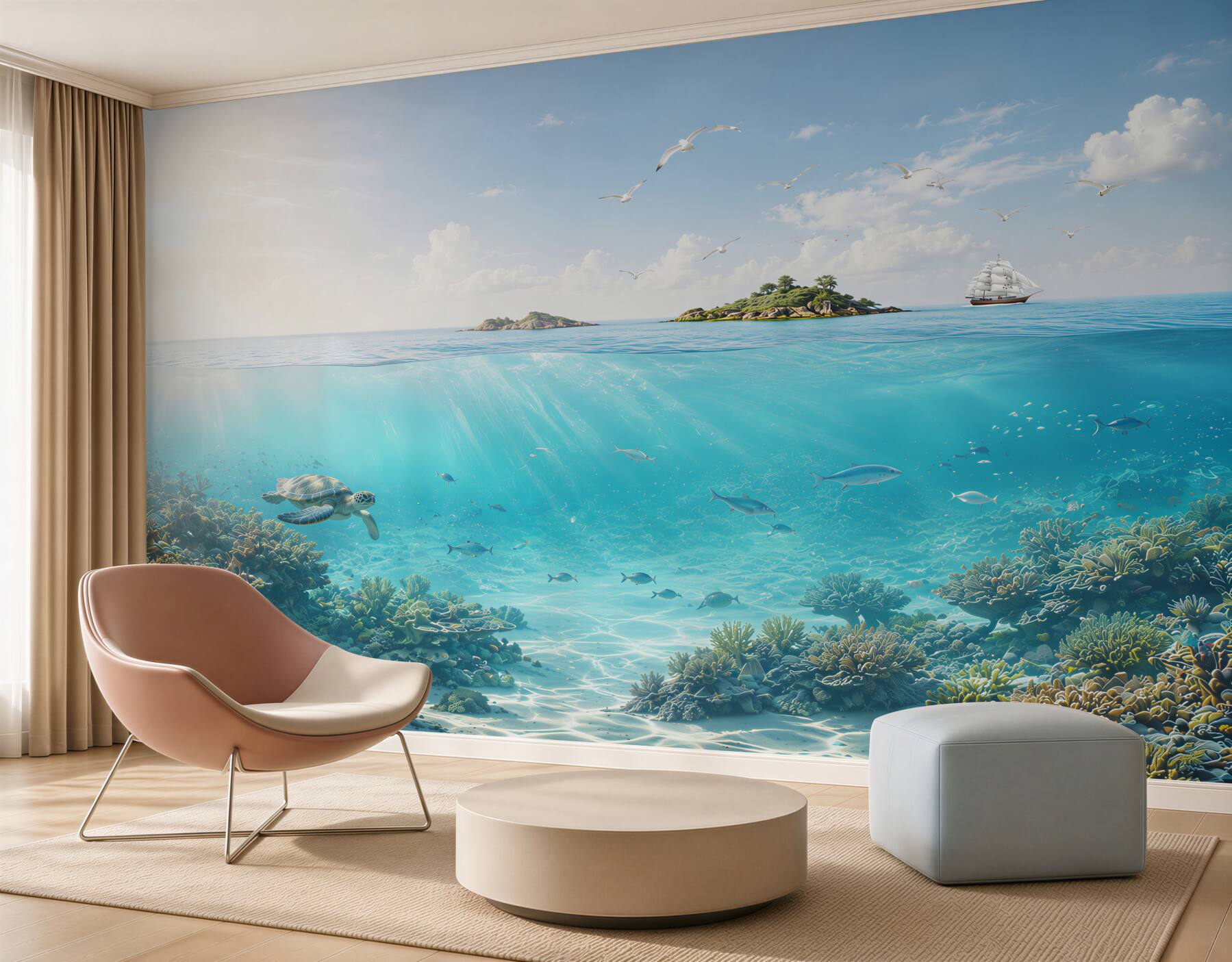 Fototapeta podwodny świat z żółwiem i rafą koralową w błękitnym oceanie?v2345