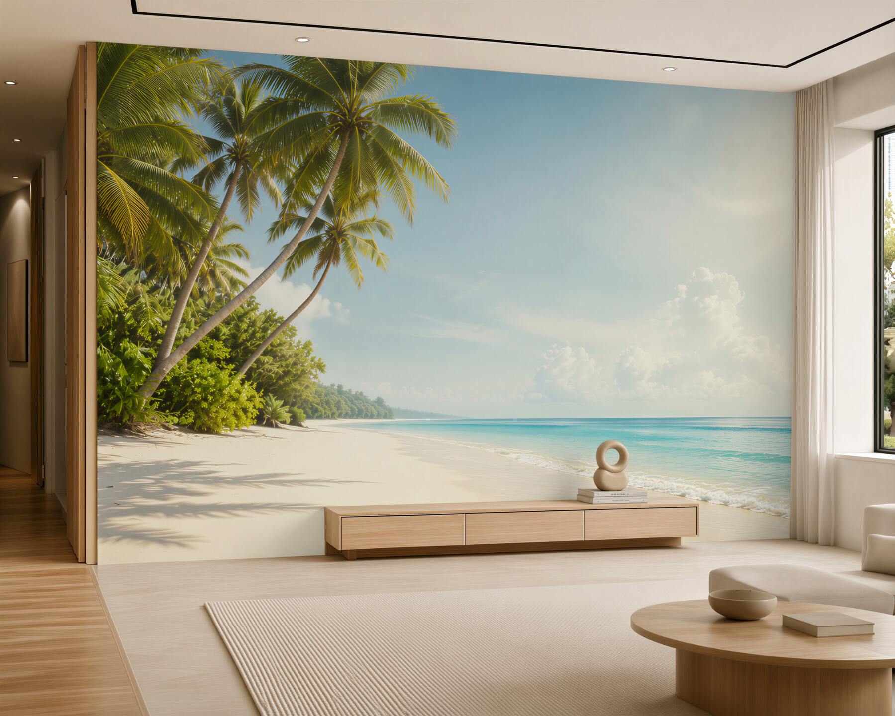 Fototapeta tropikalna plaża z palmami i turkusowym morzem?v2345
