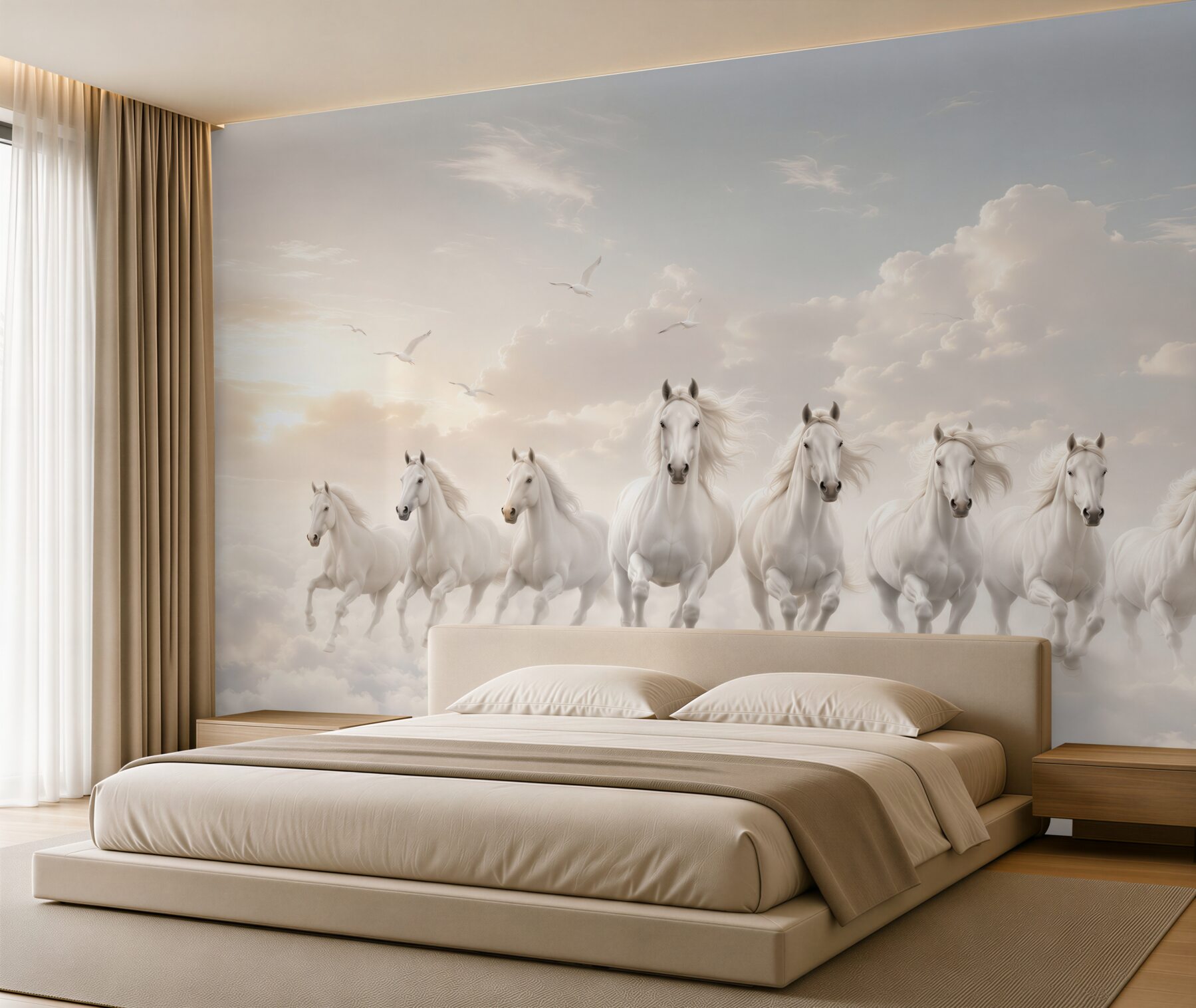 Fototapeta białe konie w chmurach pastelowe niebo fantasy?v2345