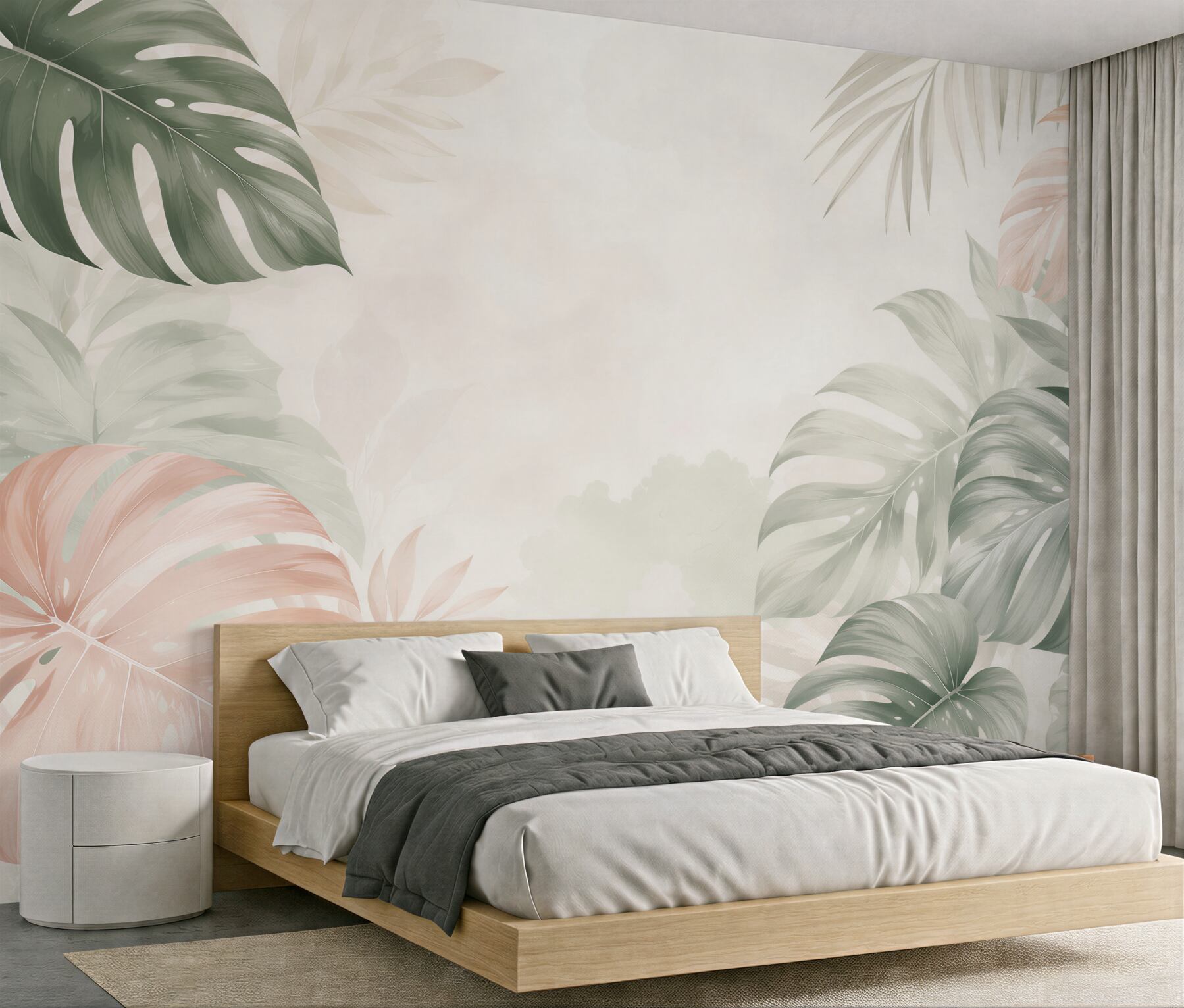 Fototapeta liście monstera pastelowe beżowo zielone w stylu tropical?v2345