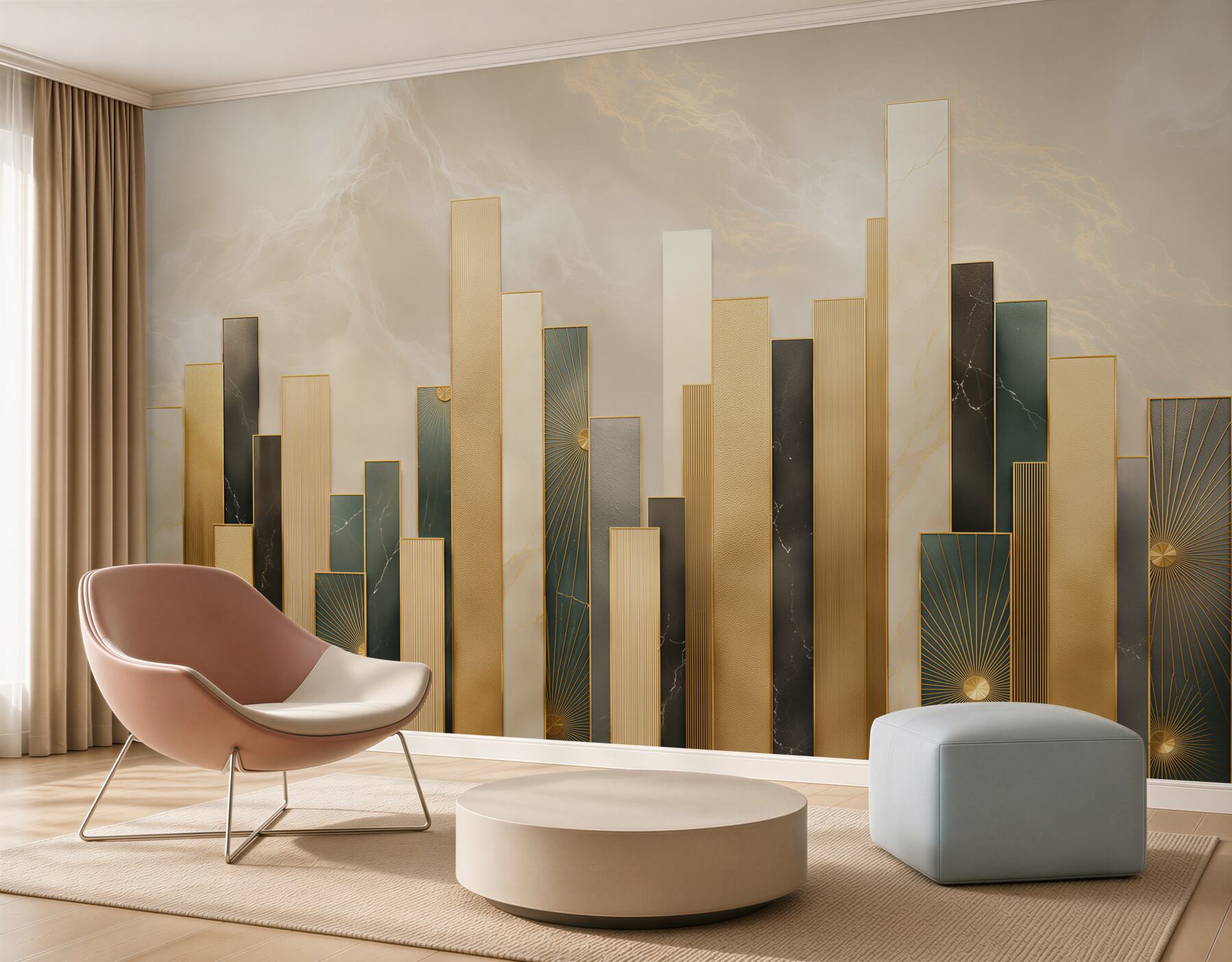 Fototapeta geometryczne złote panele art deco elegancka do salonu?v2345