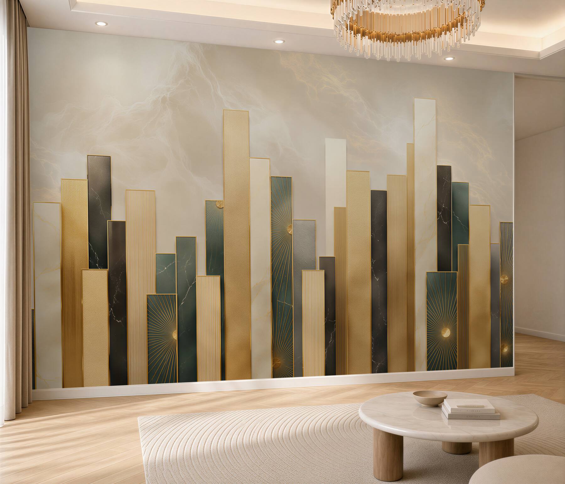 Fototapeta geometryczne złote panele art deco elegancka do salonu?v2345