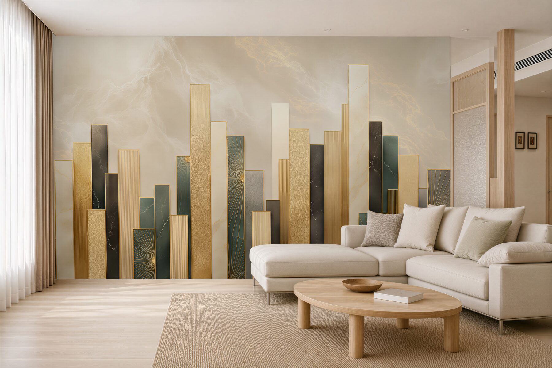 Fototapeta geometryczne złote panele art deco elegancka do salonu?v2345