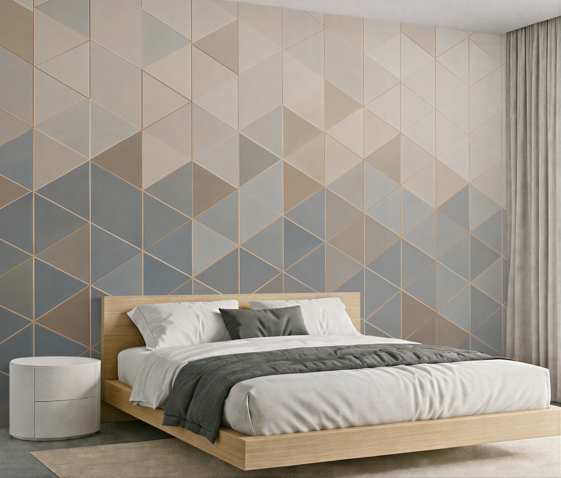 Fototapeta geometryczne trójkąty beżowo szare z delikatną złotą linią