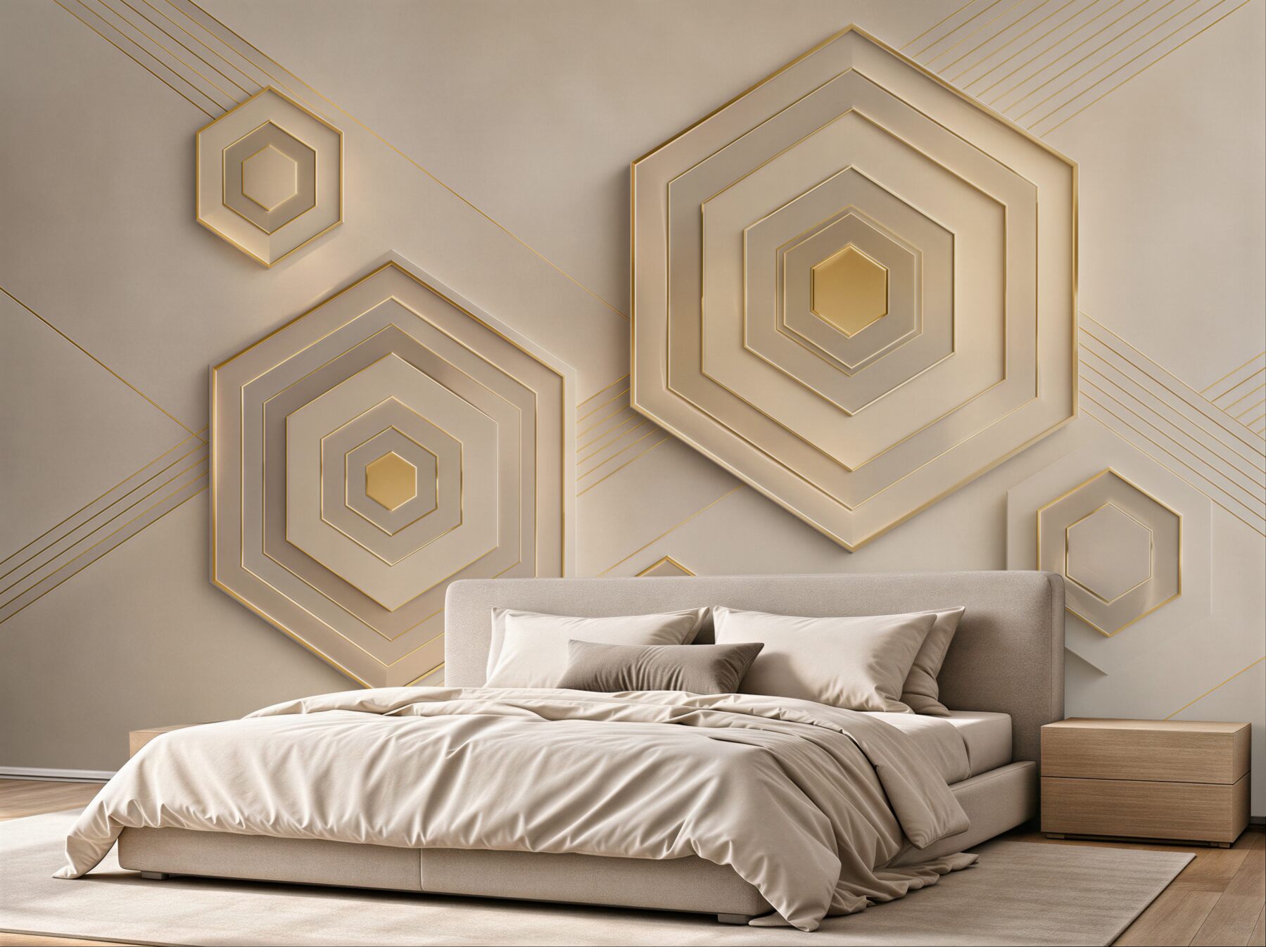 Fototapeta geometryczne heksagony beżowo złote nowoczesne 3D?v2345