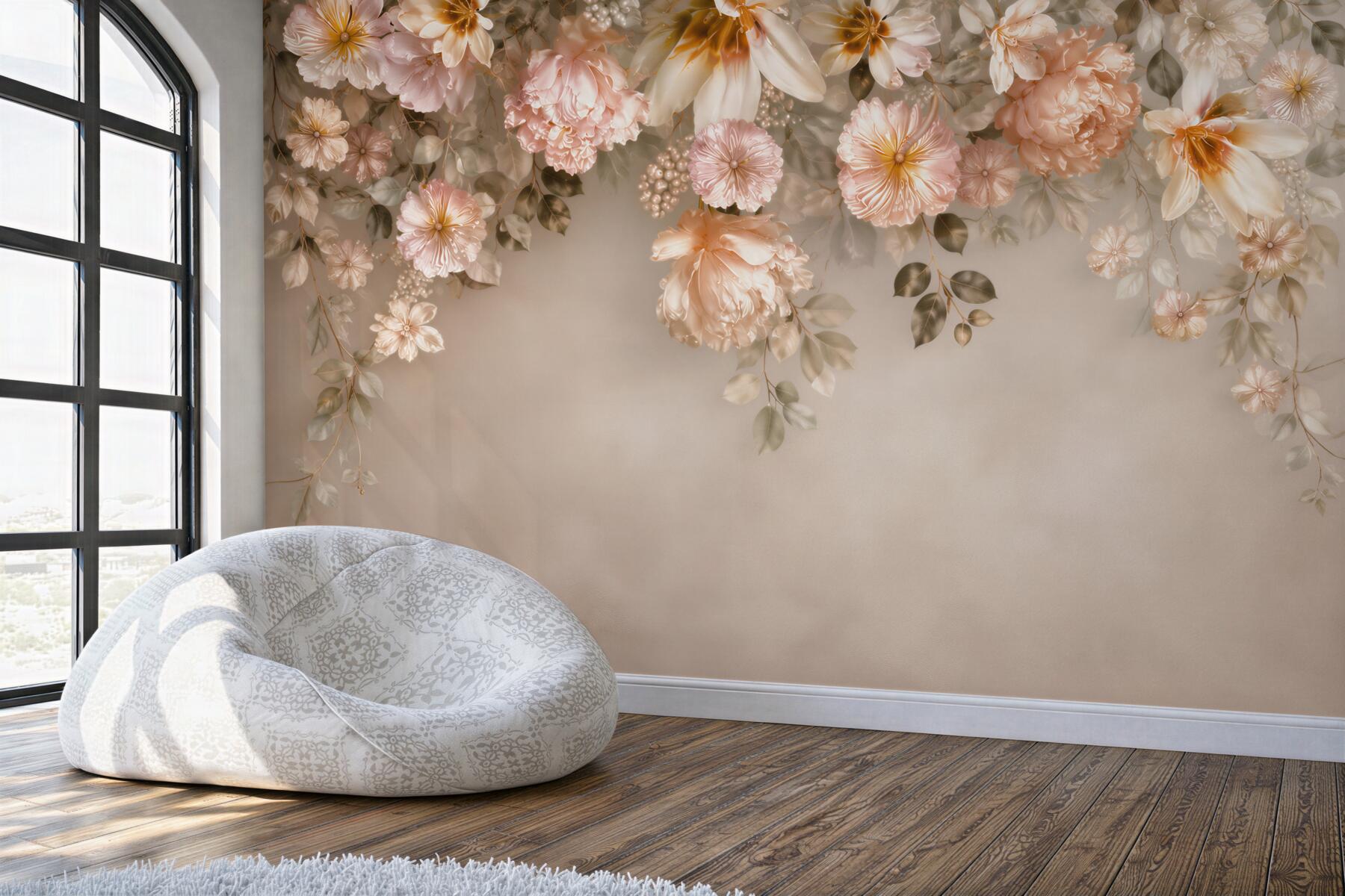 Fototapeta kwiaty peonie i magnolie pudrowy róż na beżowym tle?v2345