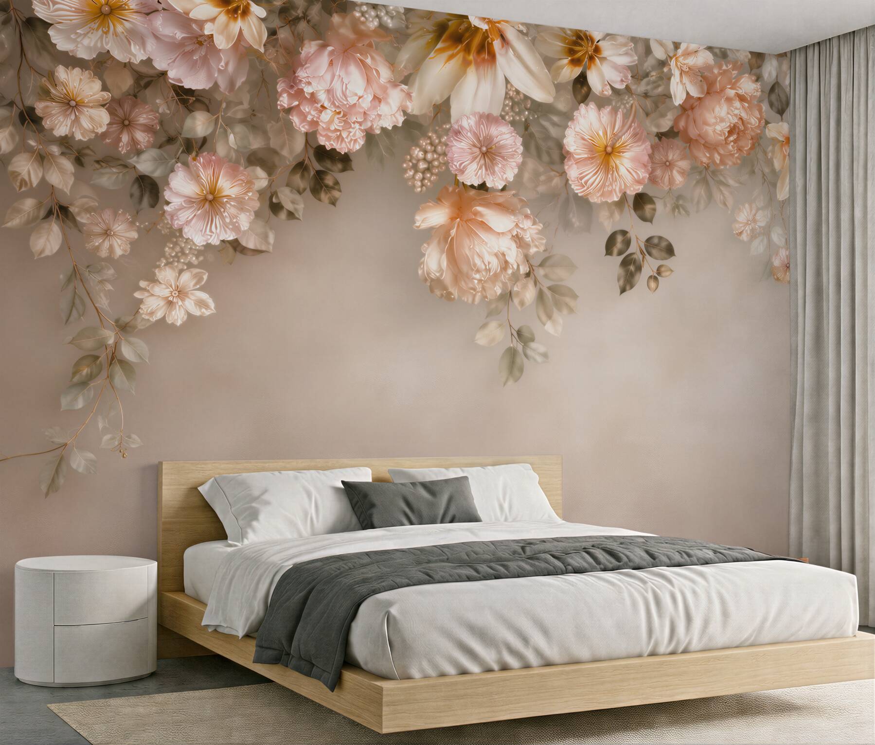 Fototapeta kwiaty peonie i magnolie pudrowy róż na beżowym tle?v2345