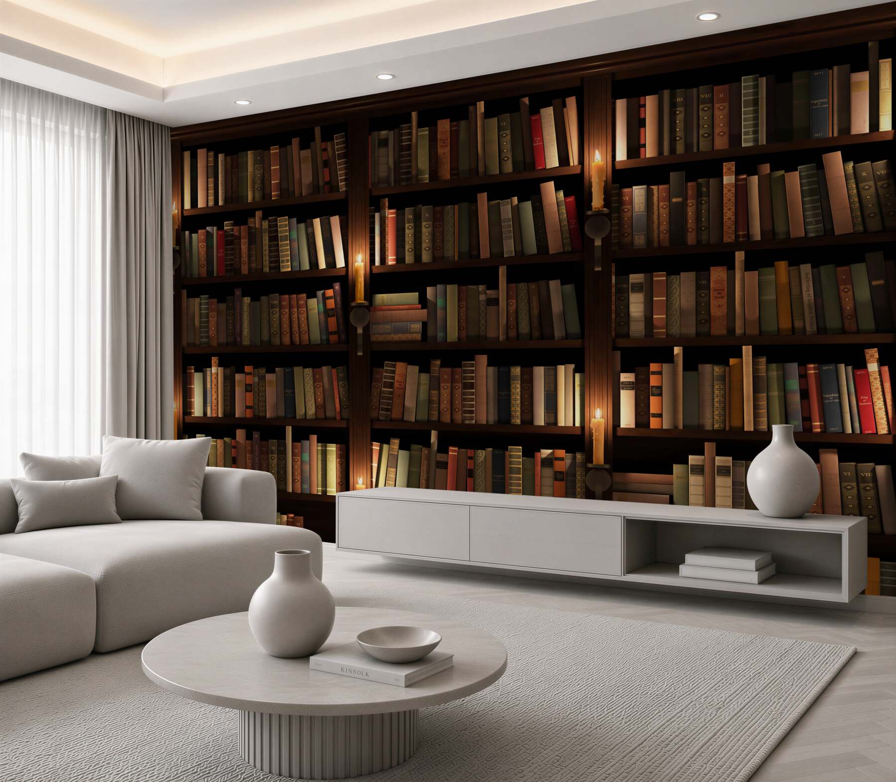 Fototapeta biblioteka z książkami i świecami?v2345
