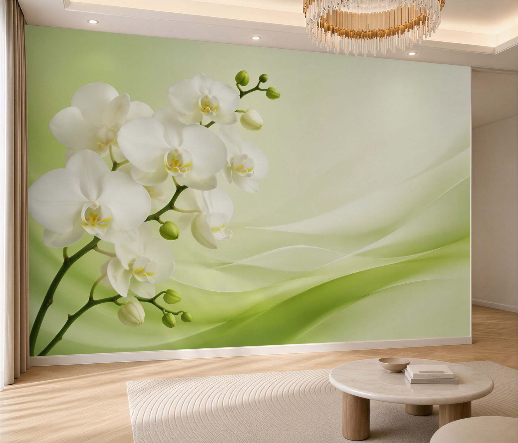 Fototapeta białe orchidee na gałęzi na zielonym tle?v2345