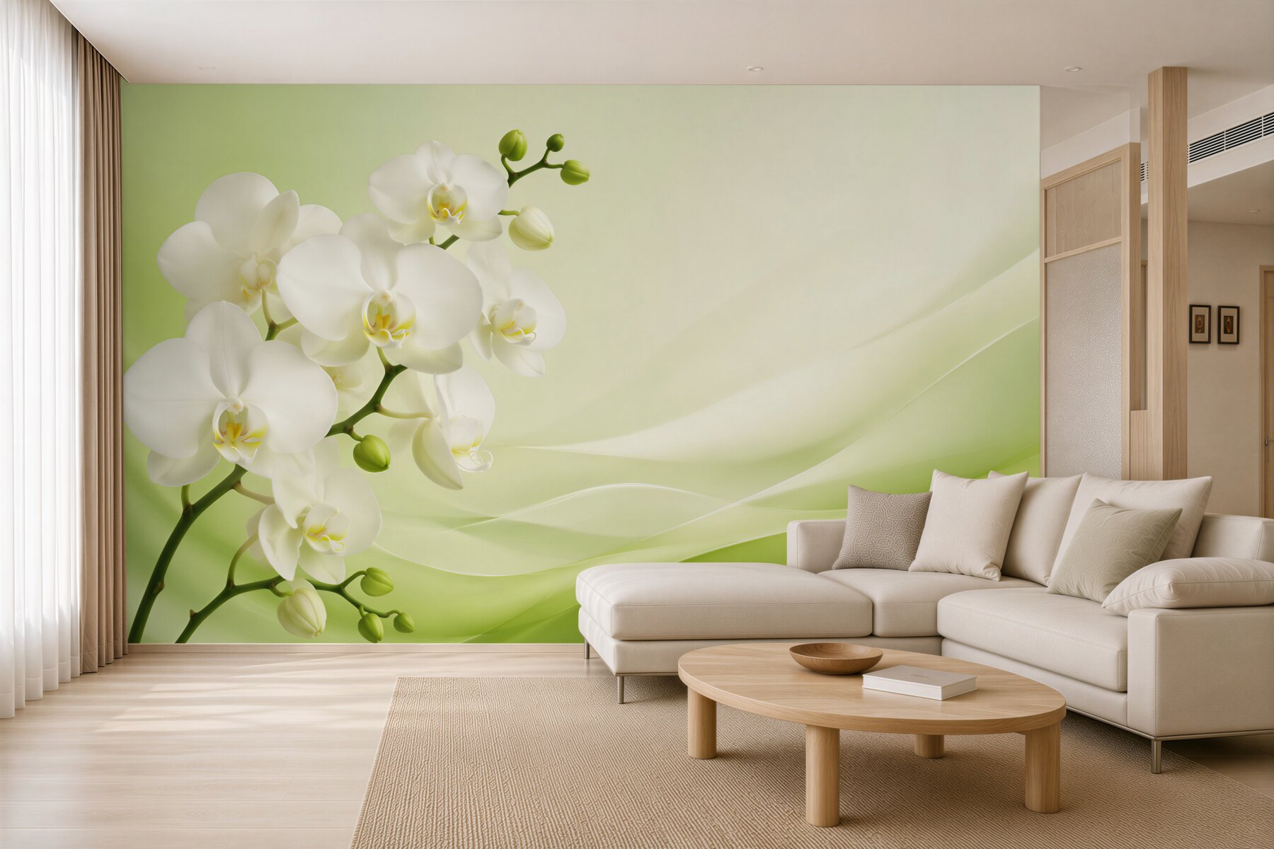 Fototapeta białe orchidee na gałęzi na zielonym tle?v2345