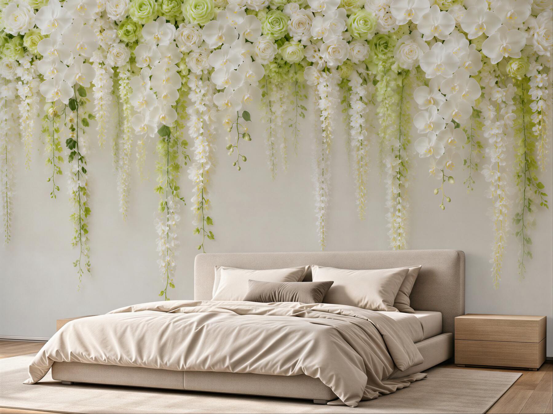 Fototapeta ściana usiana białymi kwiatami orchidei?v2345