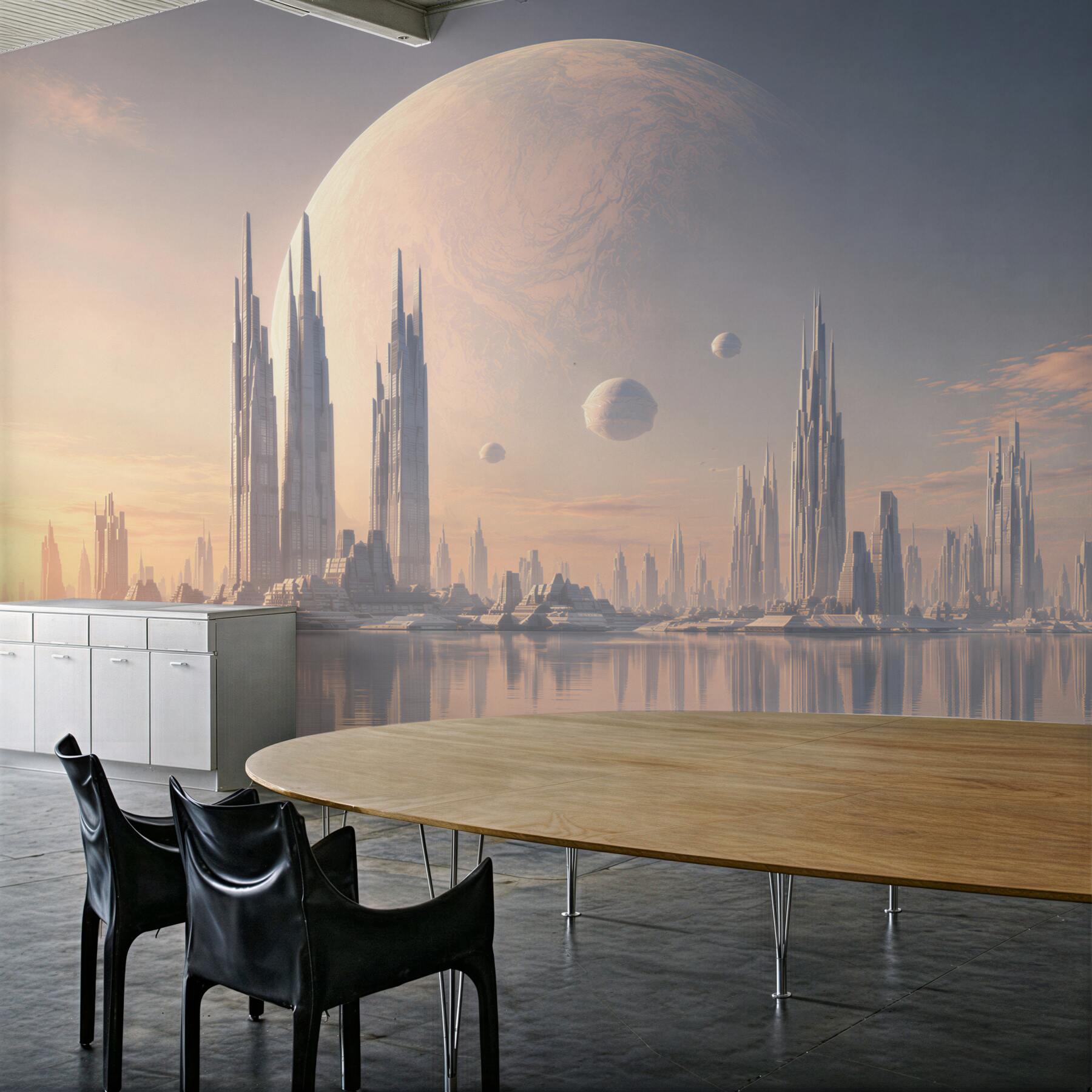 Fototapeta pełnia księżyca nad fantastycznym miastem?v2345