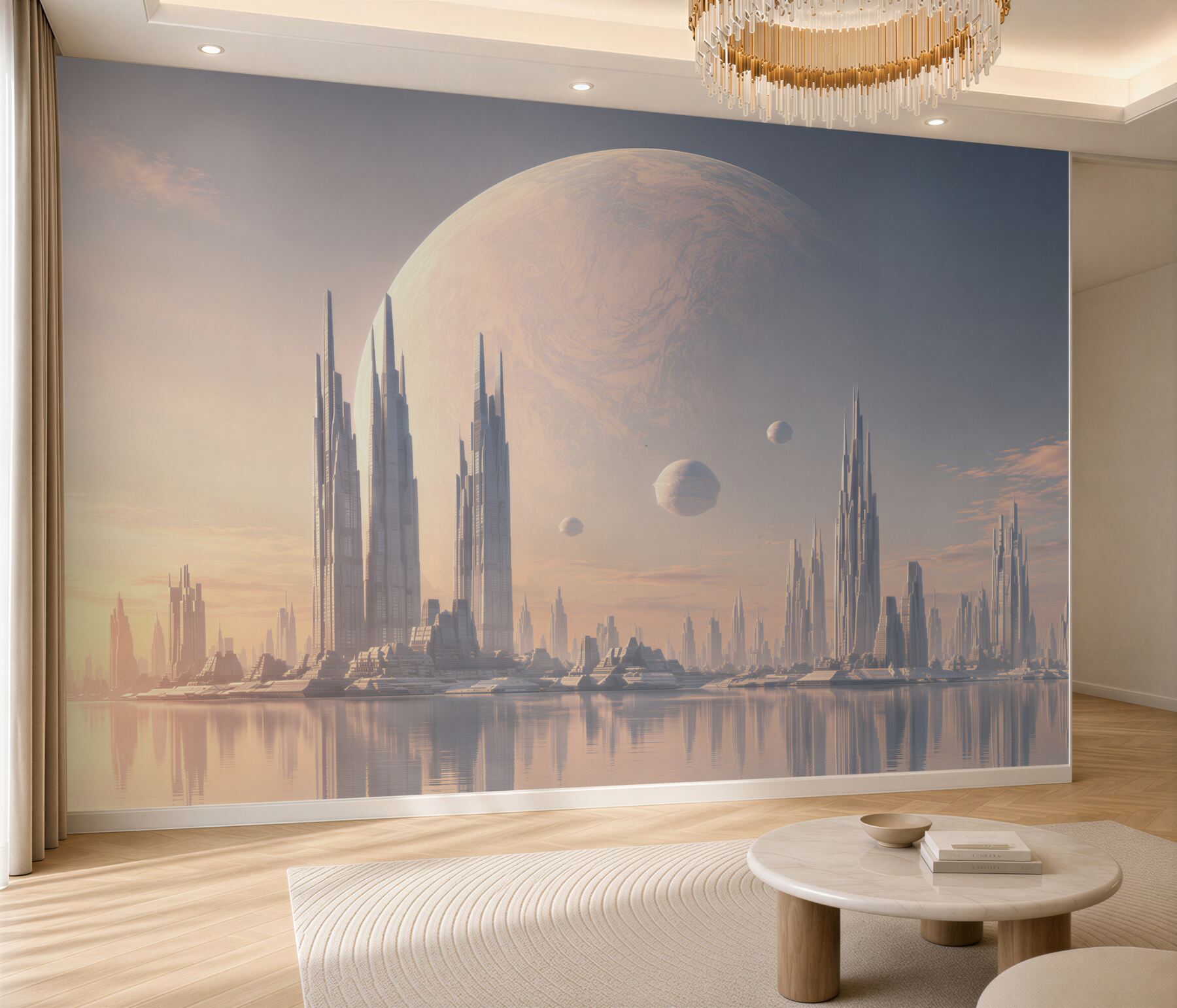 Fototapeta pełnia księżyca nad fantastycznym miastem?v2345