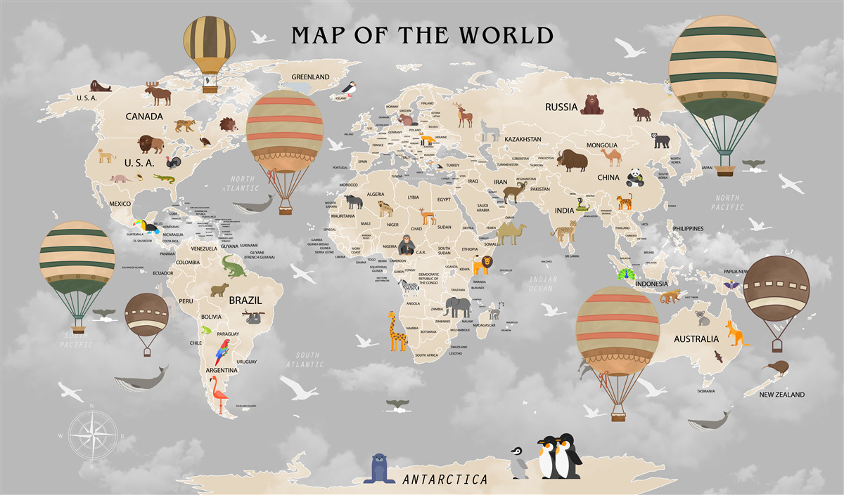 Fototapeta mapa świata i balony