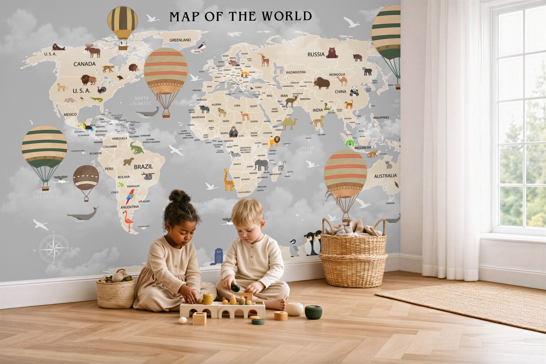 Fototapeta mapa świata i balony?v2345