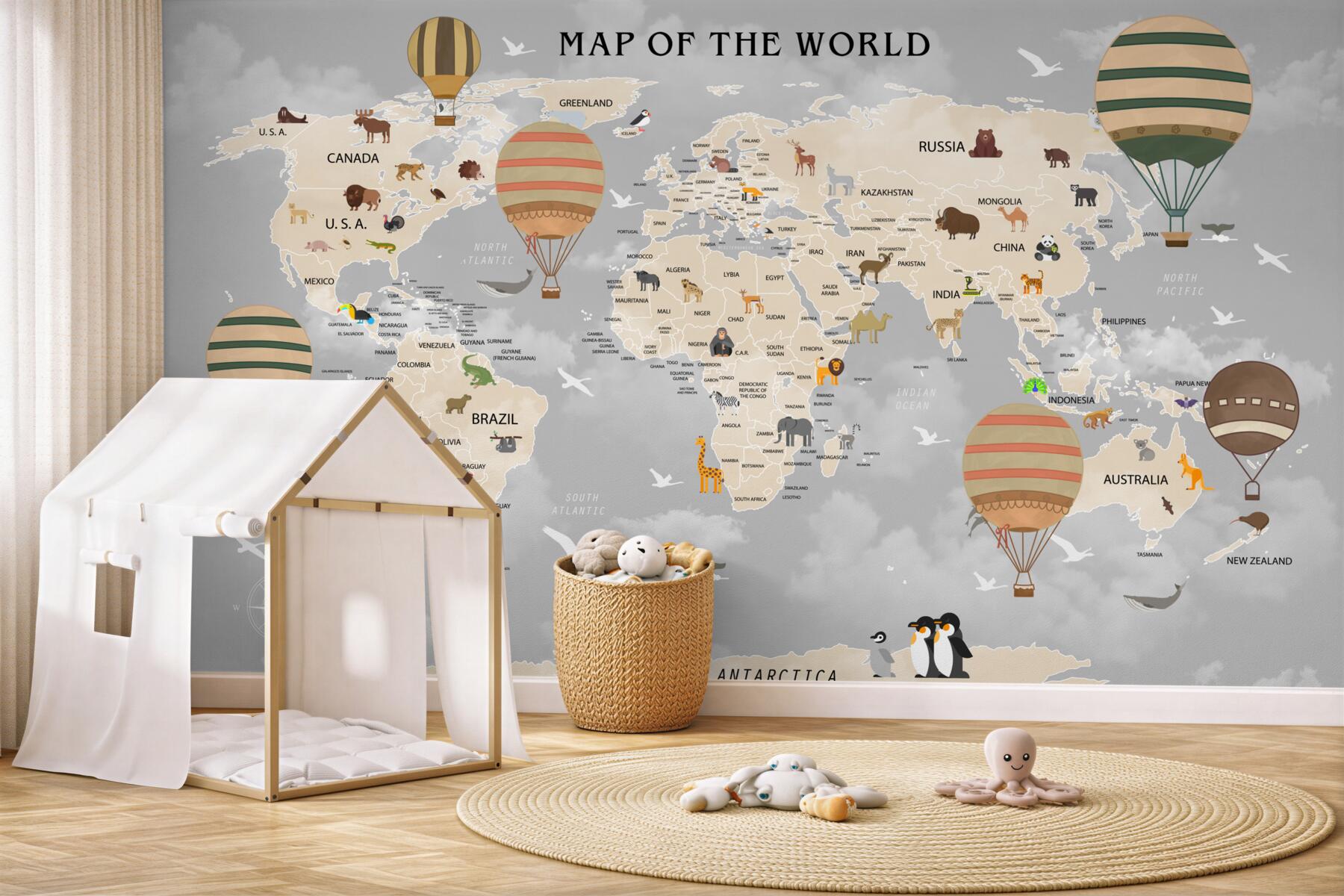 Fototapeta mapa świata i balony?v2345