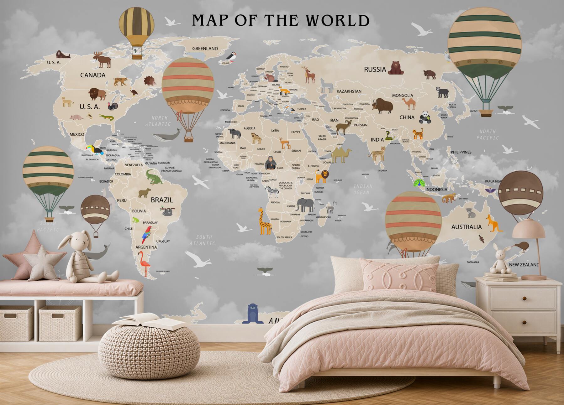 Fototapeta mapa świata i balony?v2345