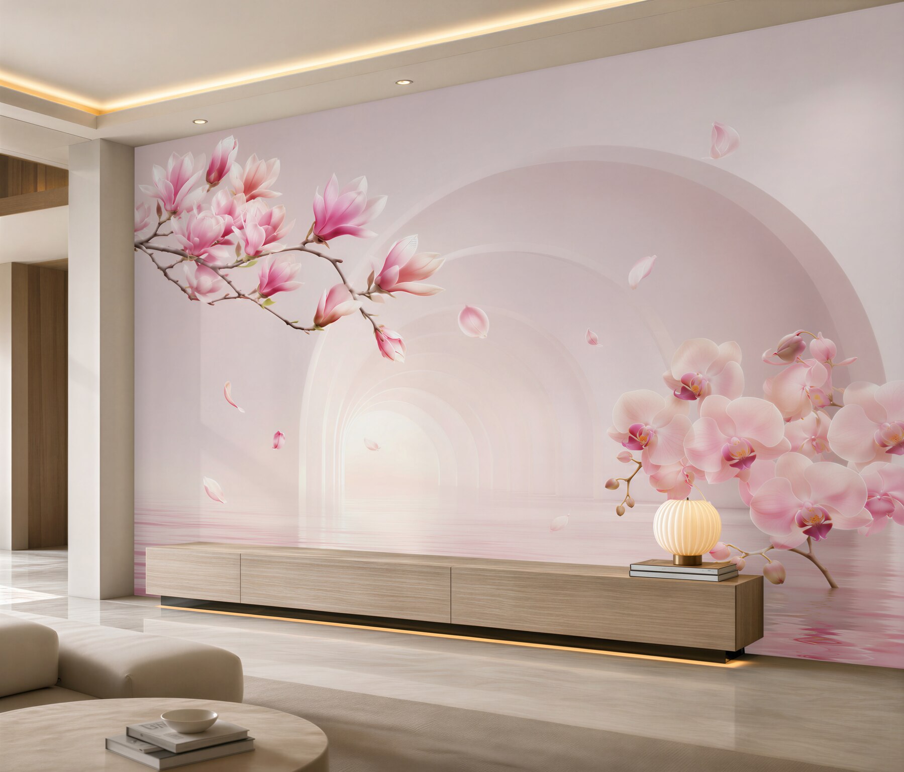 Fototapeta jasne różowe kwiaty magnolii i orchidee?v2345