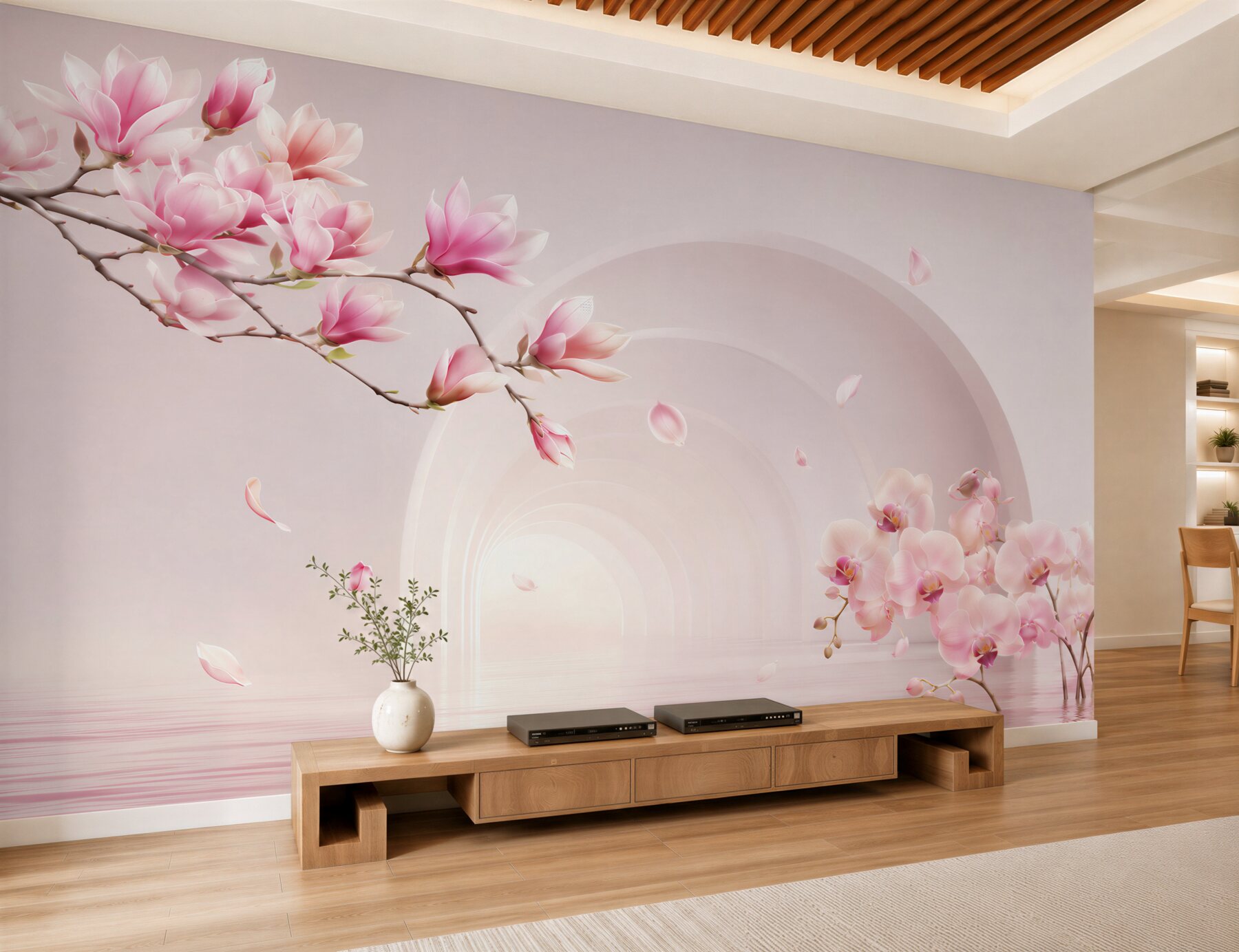 Fototapeta jasne różowe kwiaty magnolii i orchidee?v2345