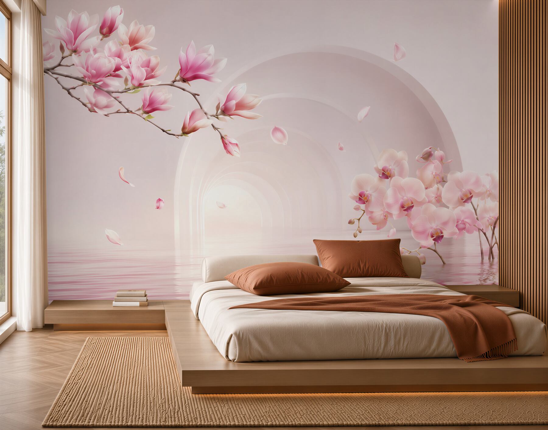 Fototapeta jasne różowe kwiaty magnolii i orchidee?v2345