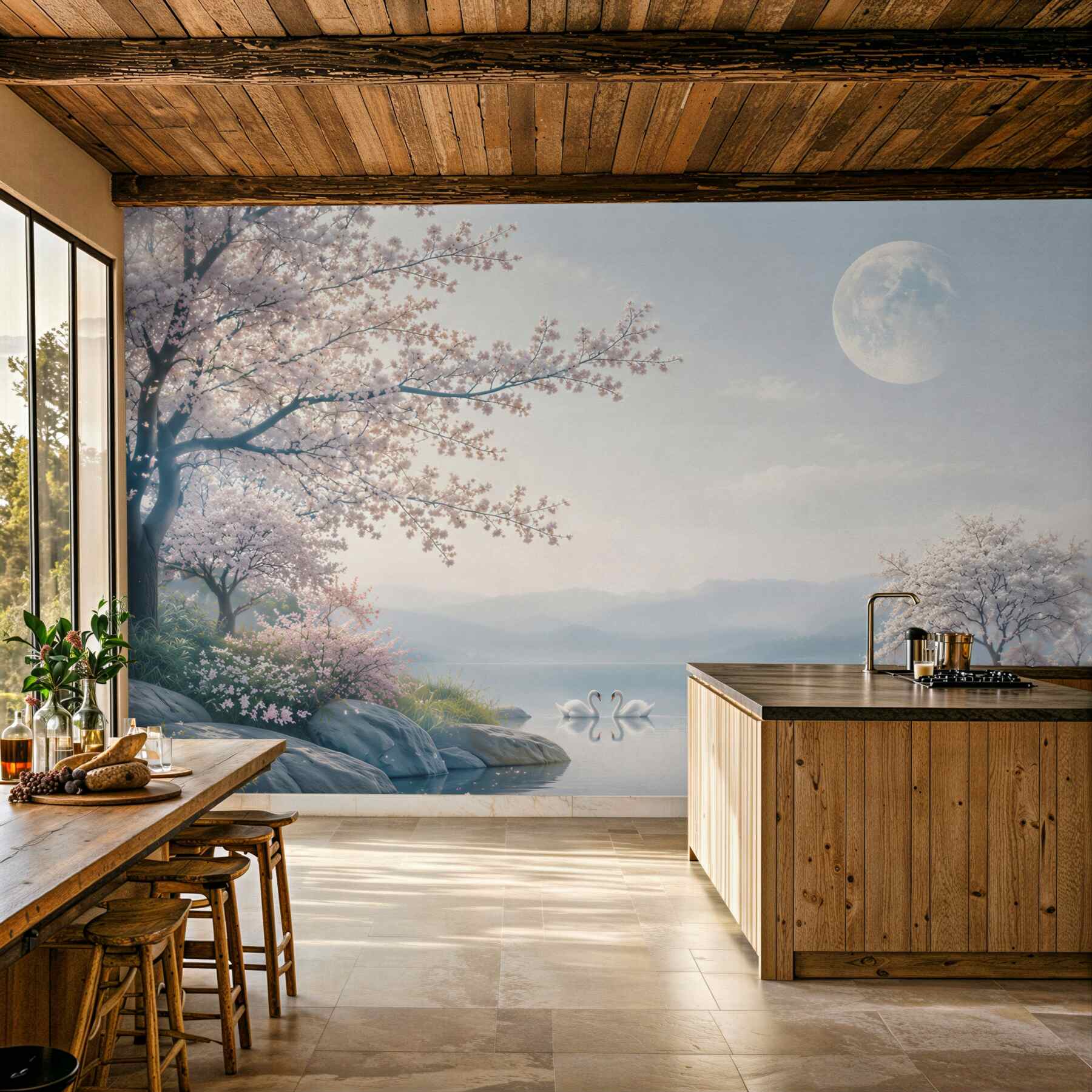 Fototapeta bajkowy księżyc w kwitnącym ogrodzie sakura?v2345