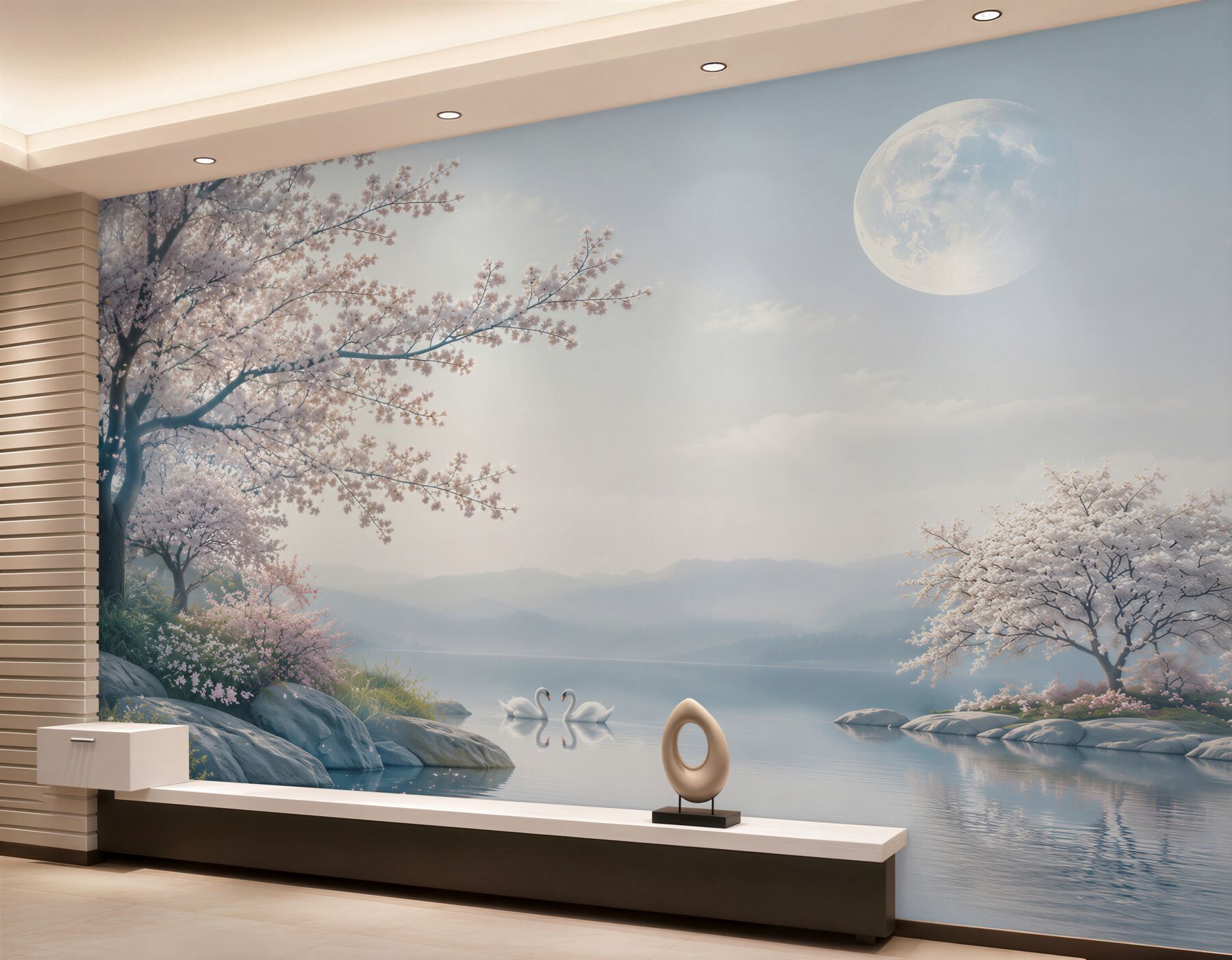 Fototapeta bajkowy księżyc w kwitnącym ogrodzie sakura?v2345