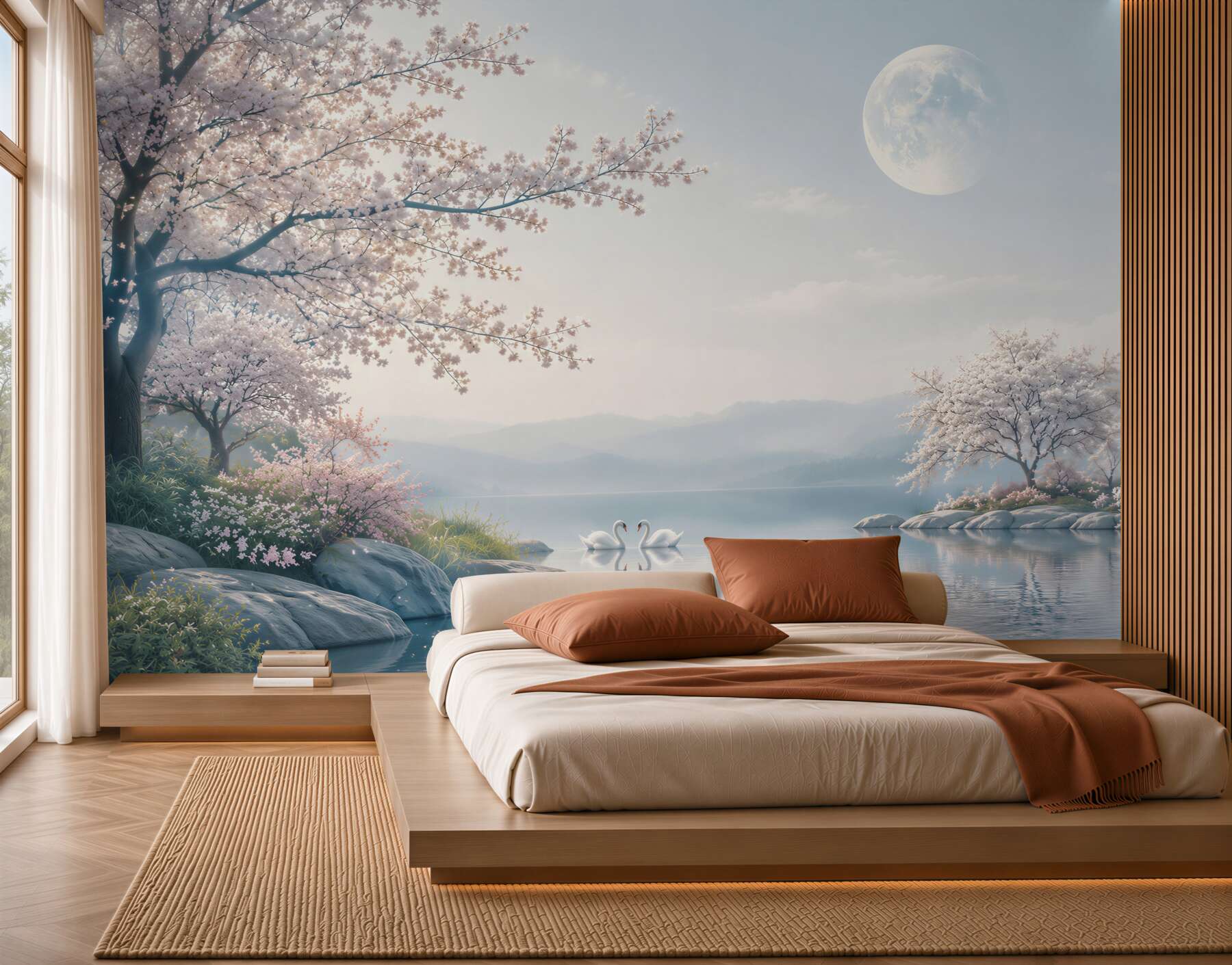 Fototapeta bajkowy księżyc w kwitnącym ogrodzie sakura?v2345